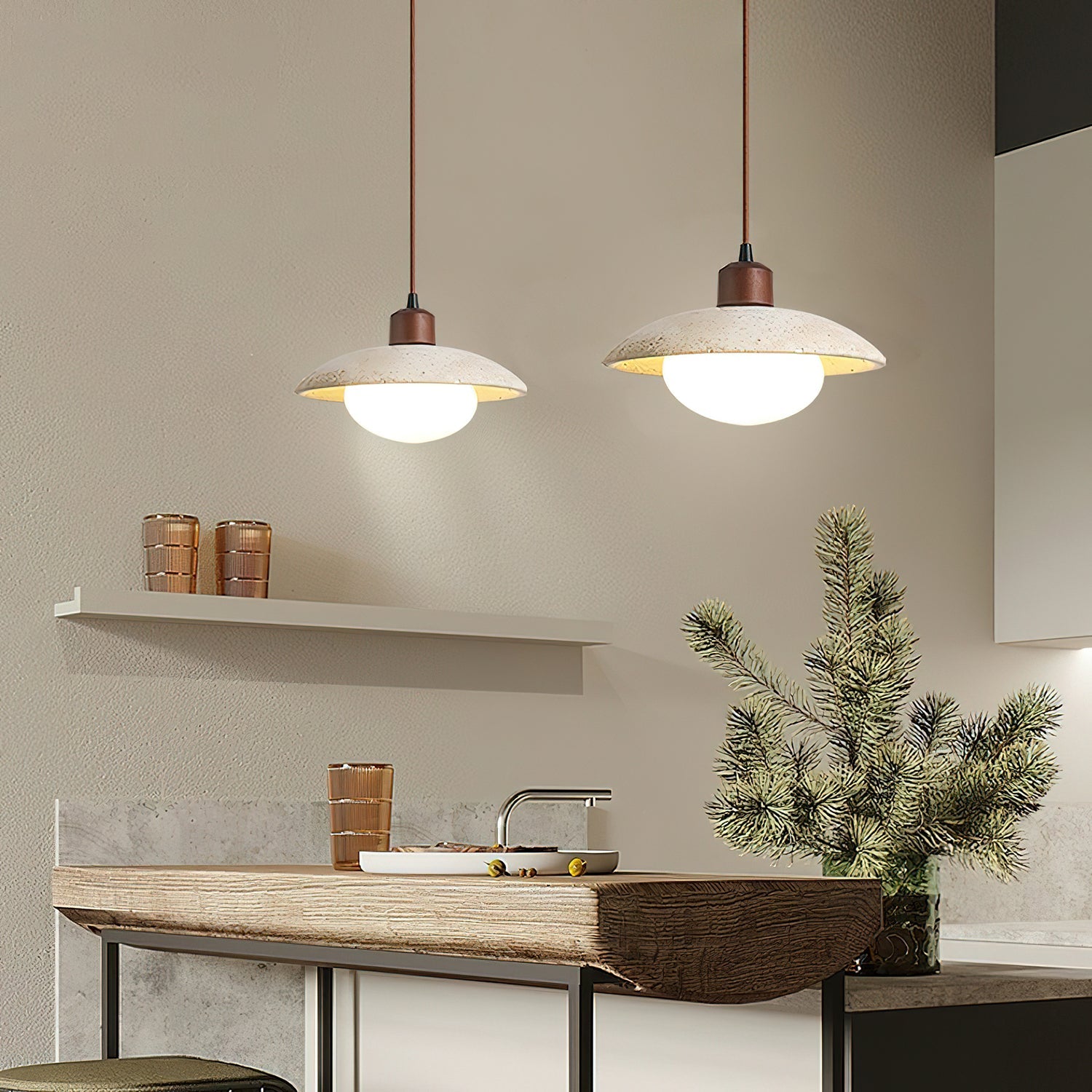 Onorarae Dome-Shade Travertine Pendant Light - Blowlighting