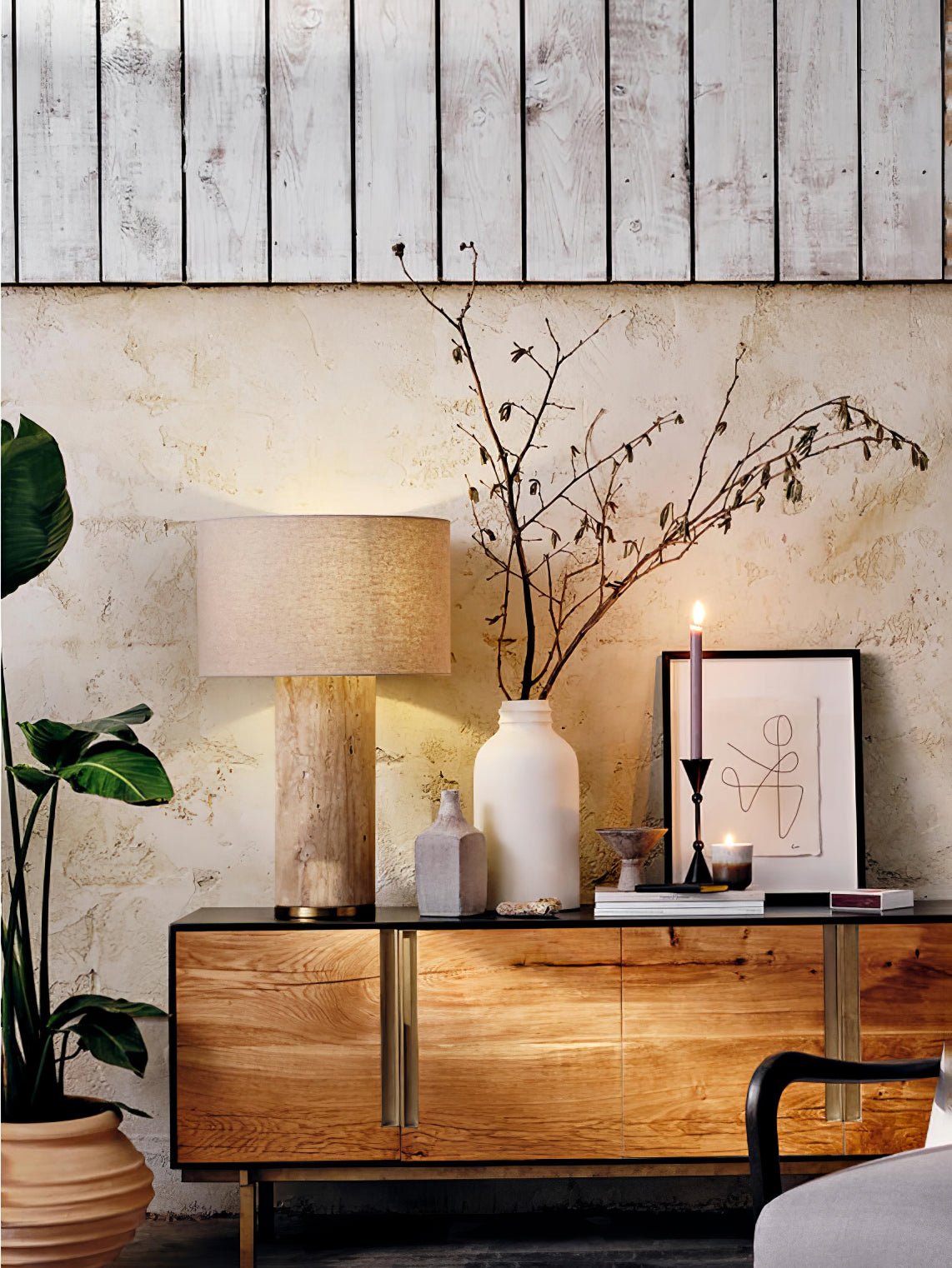 Vonoryra Cylindrical Travertine Table Lamp - Blowlighting