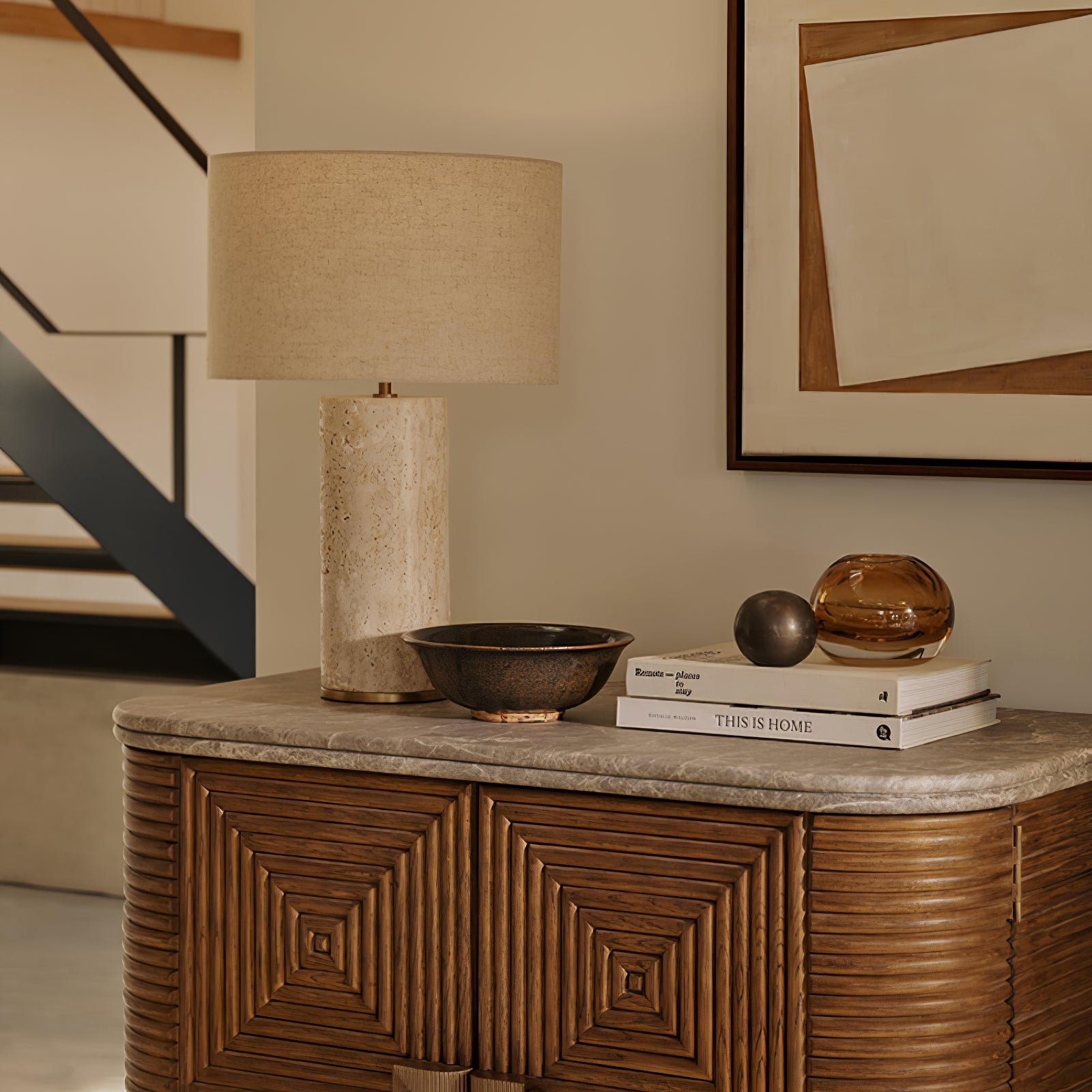 Vonoryra Cylindrical Travertine Table Lamp - Blowlighting