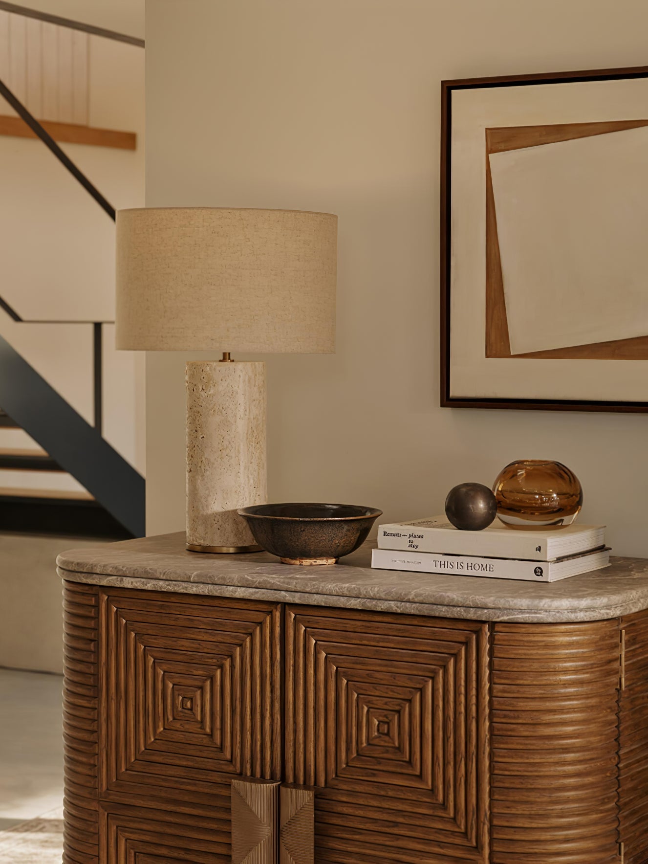 Vonoryra Cylindrical Travertine Table Lamp - Blowlighting