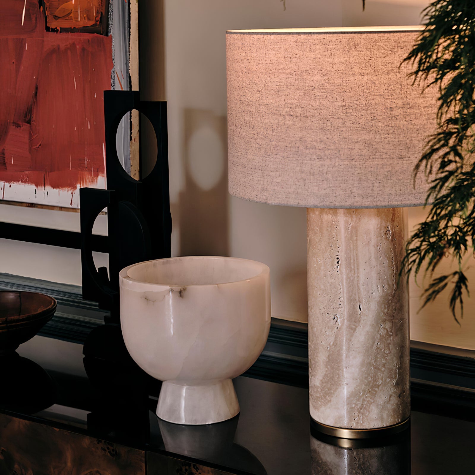 Vonoryra Cylindrical Travertine Table Lamp - Blowlighting