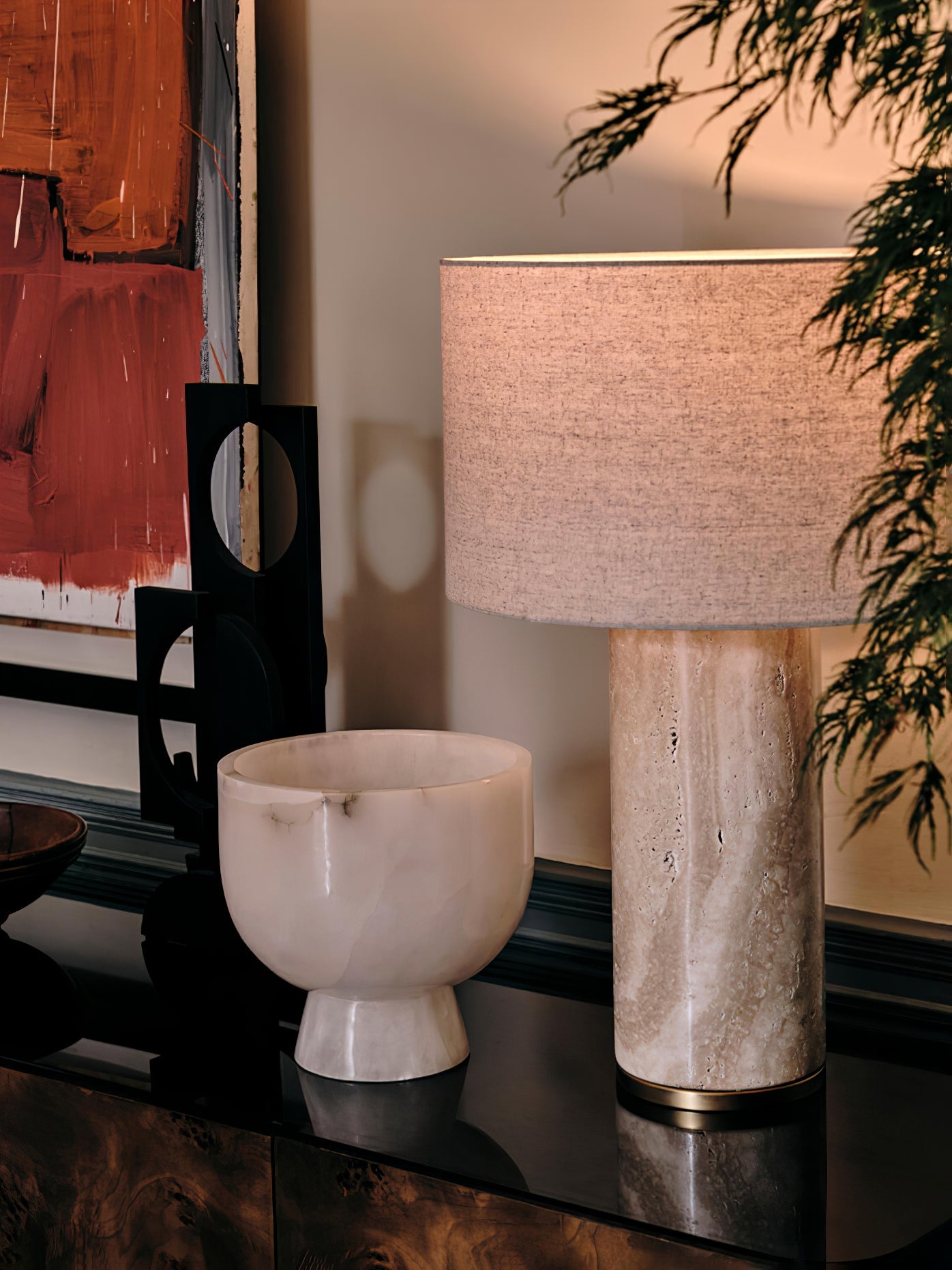 Vonoryra Cylindrical Travertine Table Lamp - Blowlighting