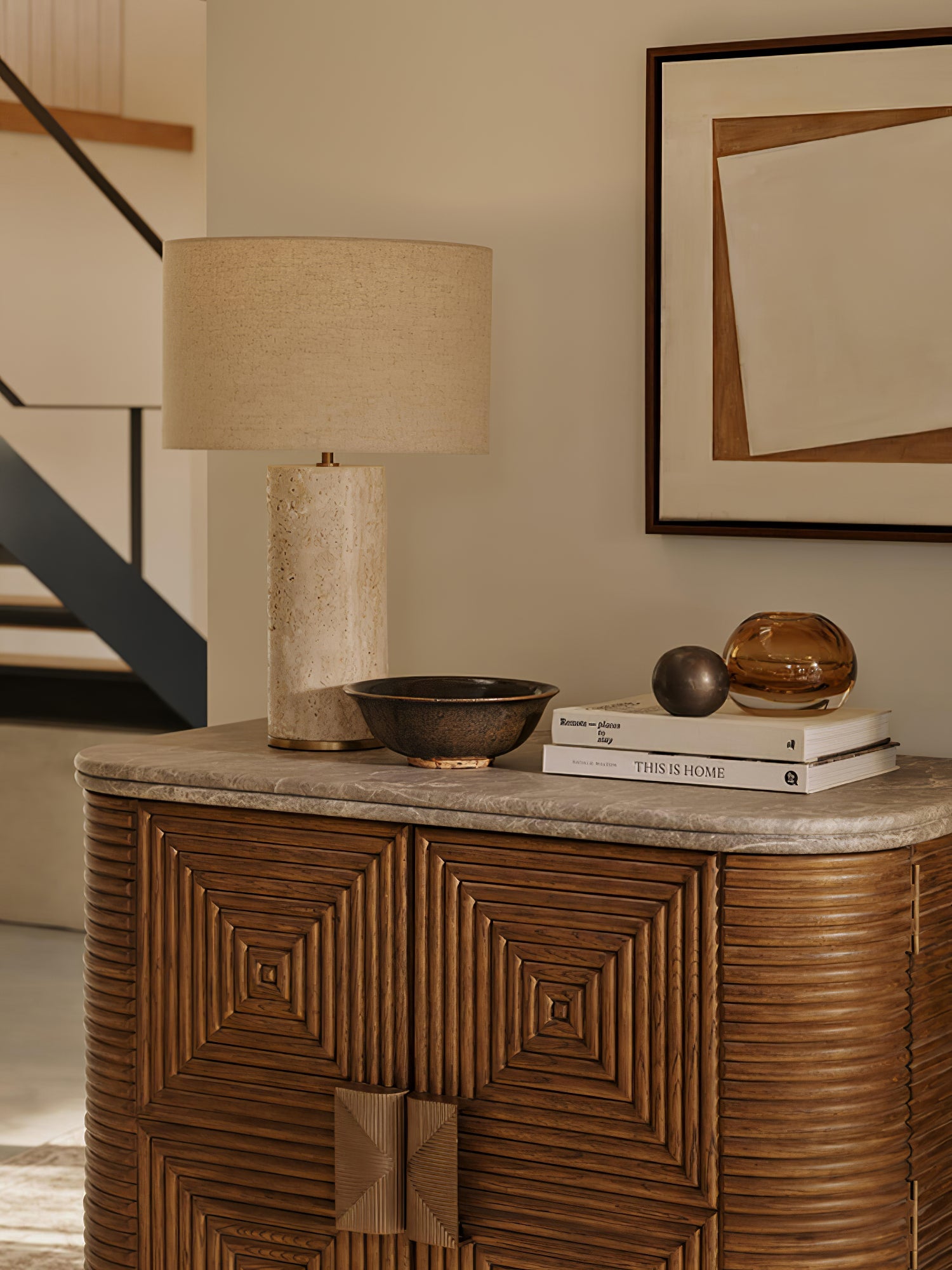 Vonoryra Cylindrical Travertine Table Lamp - Blowlighting