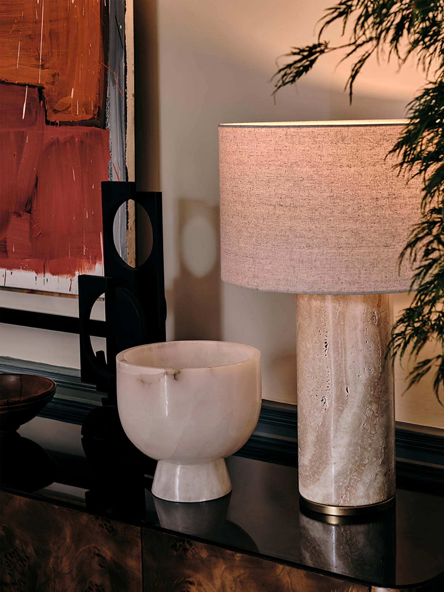 Vonoryra Cylindrical Travertine Table Lamp - Blowlighting