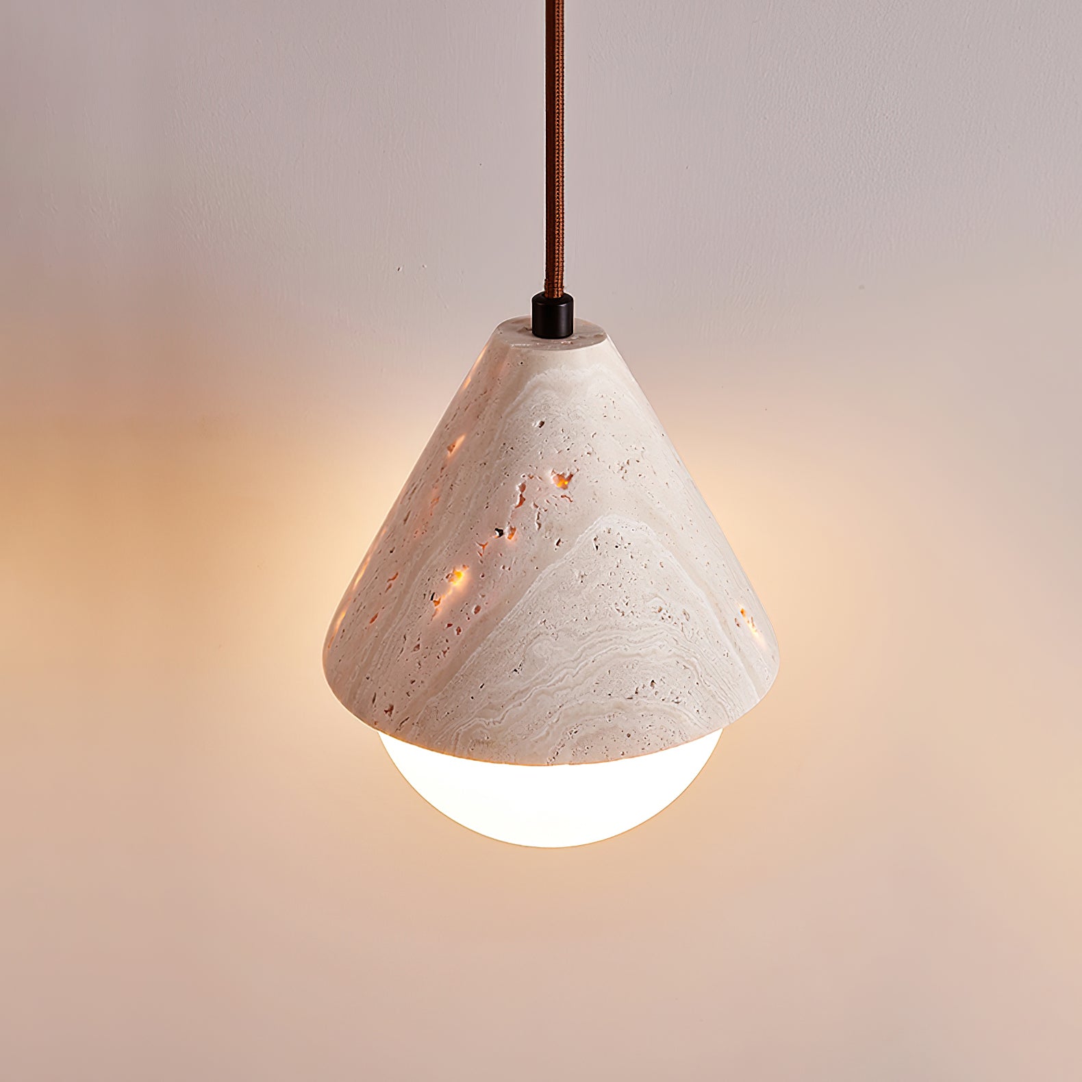 Cevynisra Cone Hemisphere Travertine Pendant Light - Blowlighting