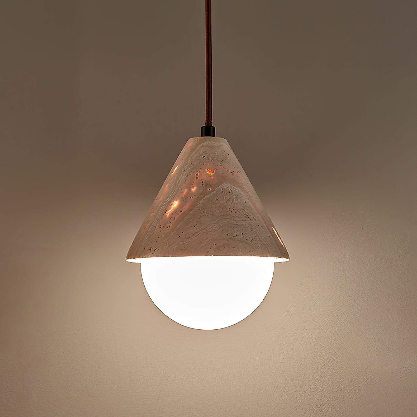 Cevynisra Cone Hemisphere Travertine Pendant Light - Blowlighting