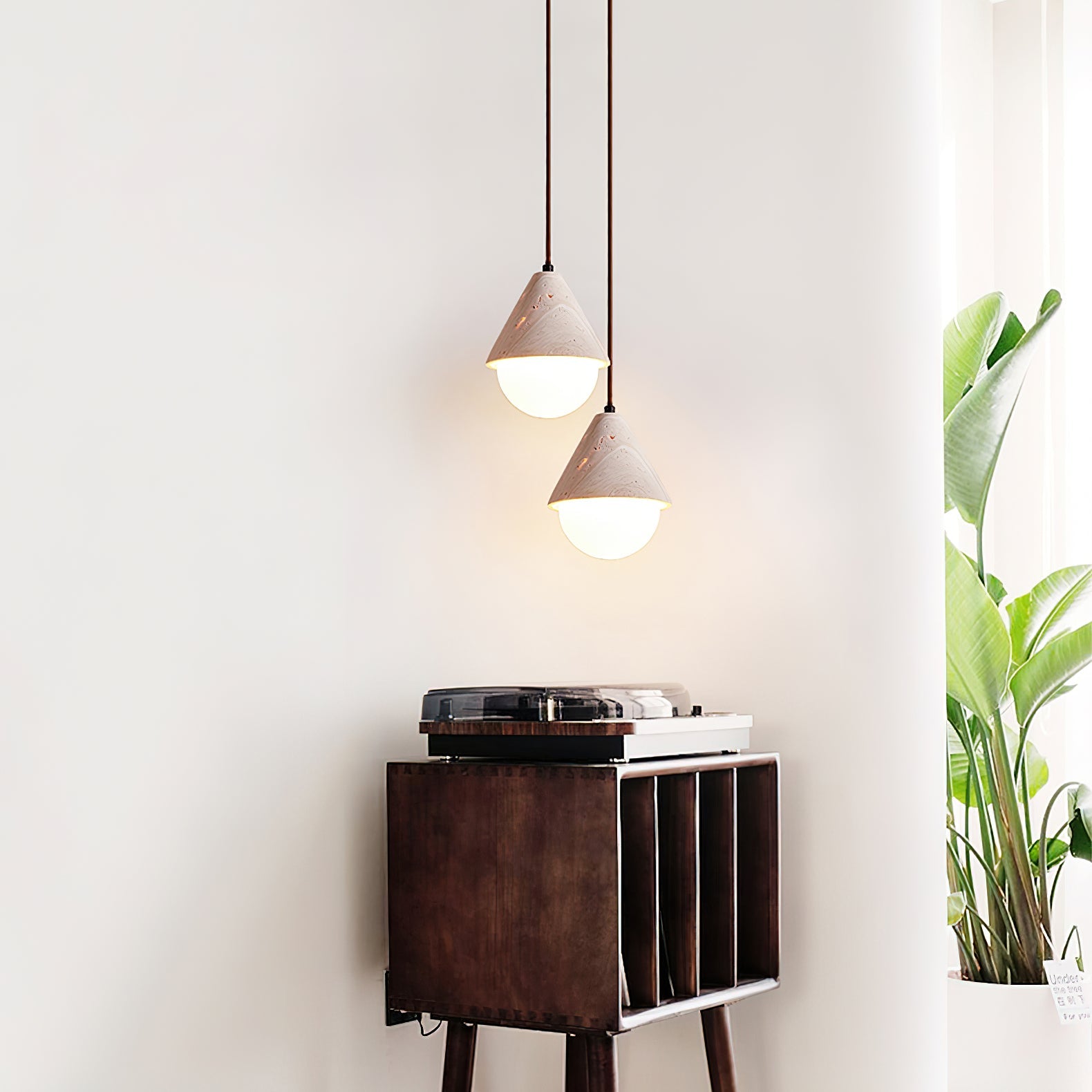 Cevynisra Cone Hemisphere Travertine Pendant Light - Blowlighting