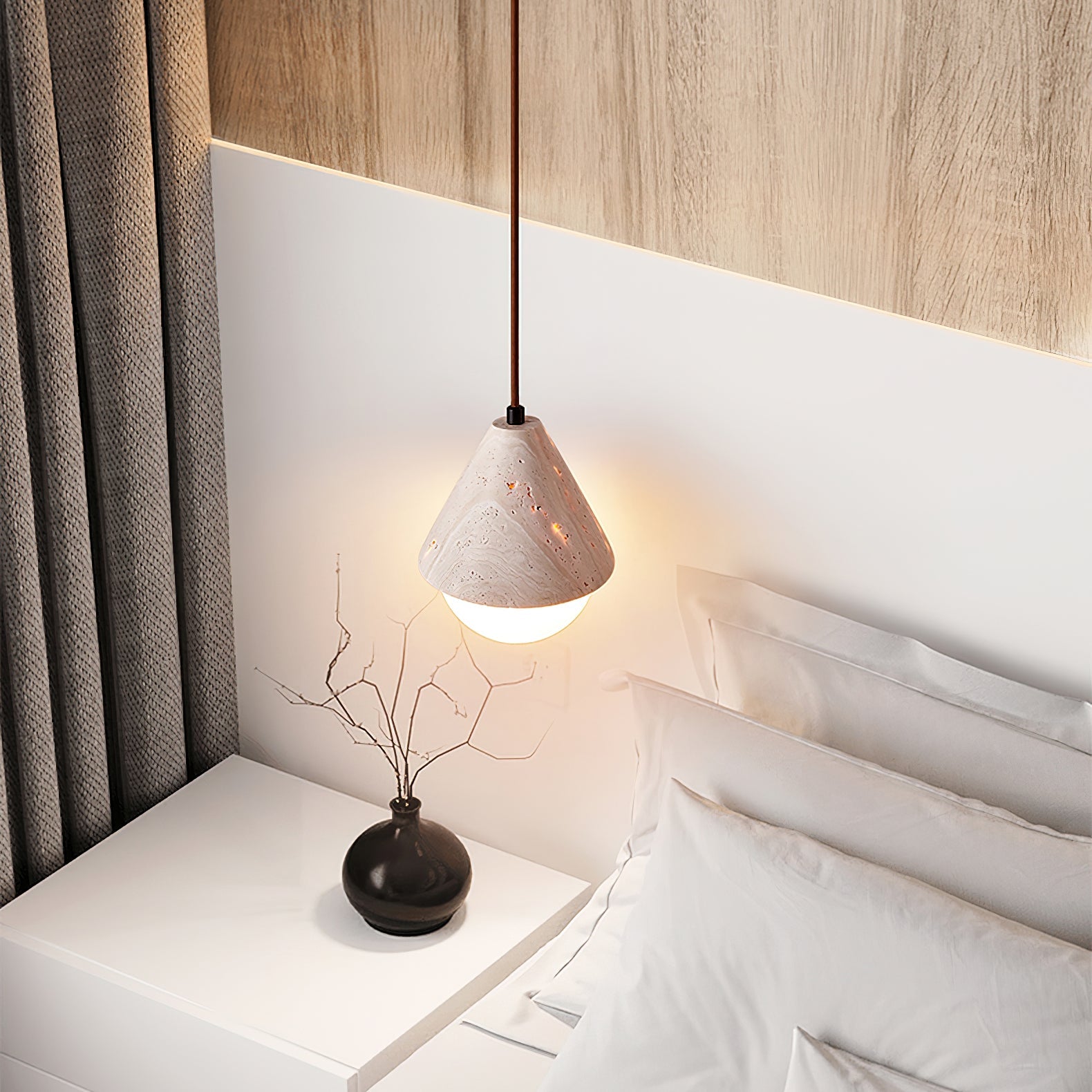 Cevynisra Cone Hemisphere Travertine Pendant Light - Blowlighting
