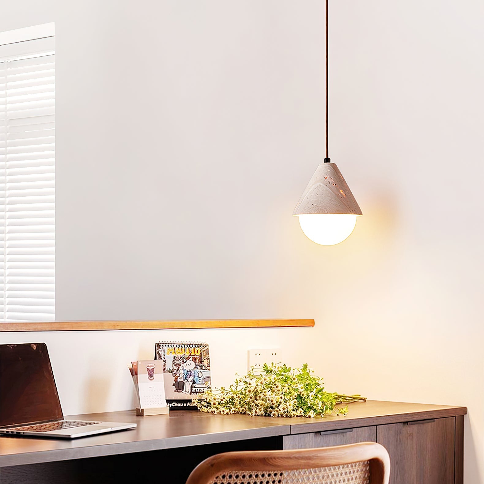 Cevynisra Cone Hemisphere Travertine Pendant Light - Blowlighting