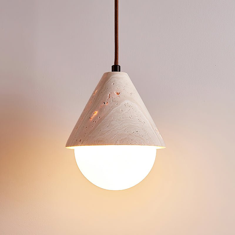 Cevynisra Cone Hemisphere Travertine Pendant Light - Blowlighting