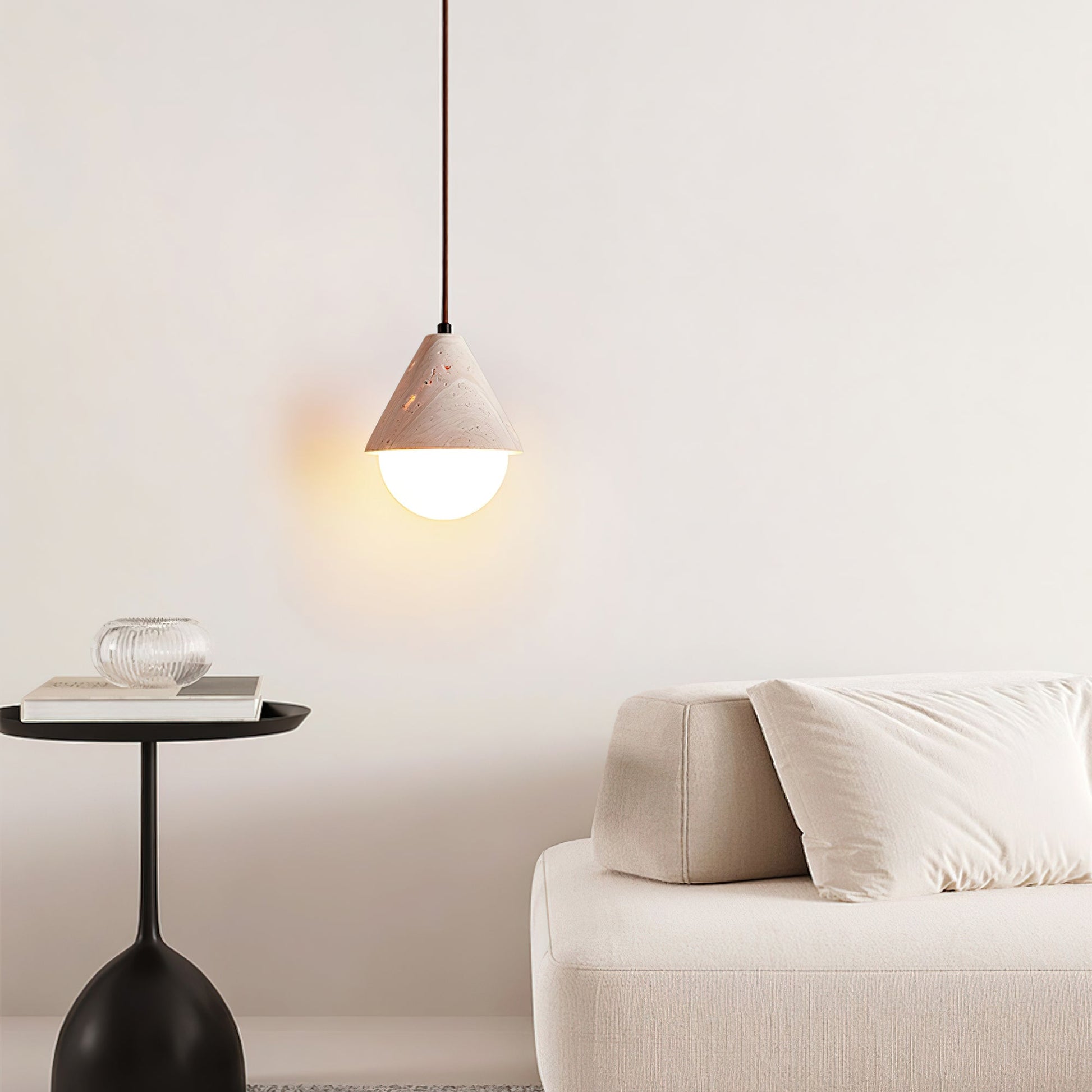 Cevynisra Cone Hemisphere Travertine Pendant Light - Blowlighting