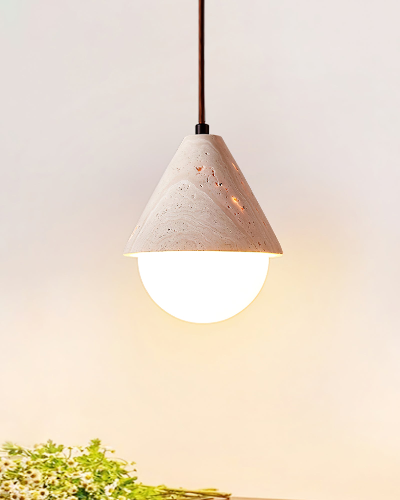 Cevynisra Cone Hemisphere Travertine Pendant Light - Blowlighting