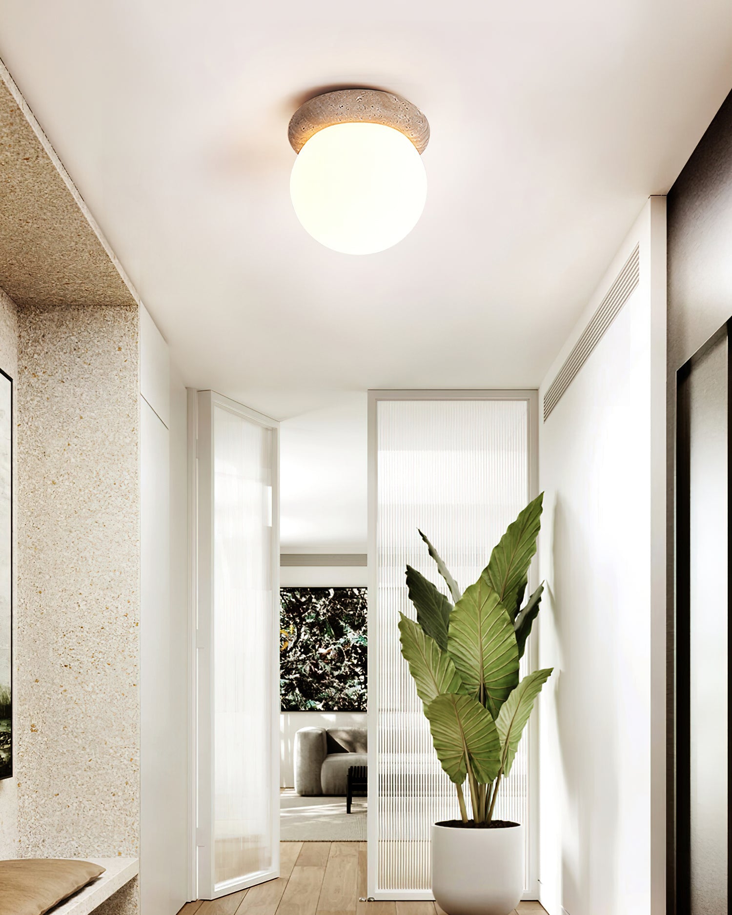 Colaeiel Disc-Globe Travertine Ceiling Light - Blowlighting