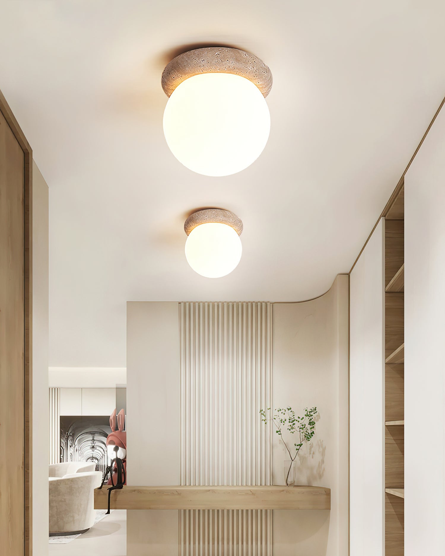 Colaeiel Disc-Globe Travertine Ceiling Light - Blowlighting