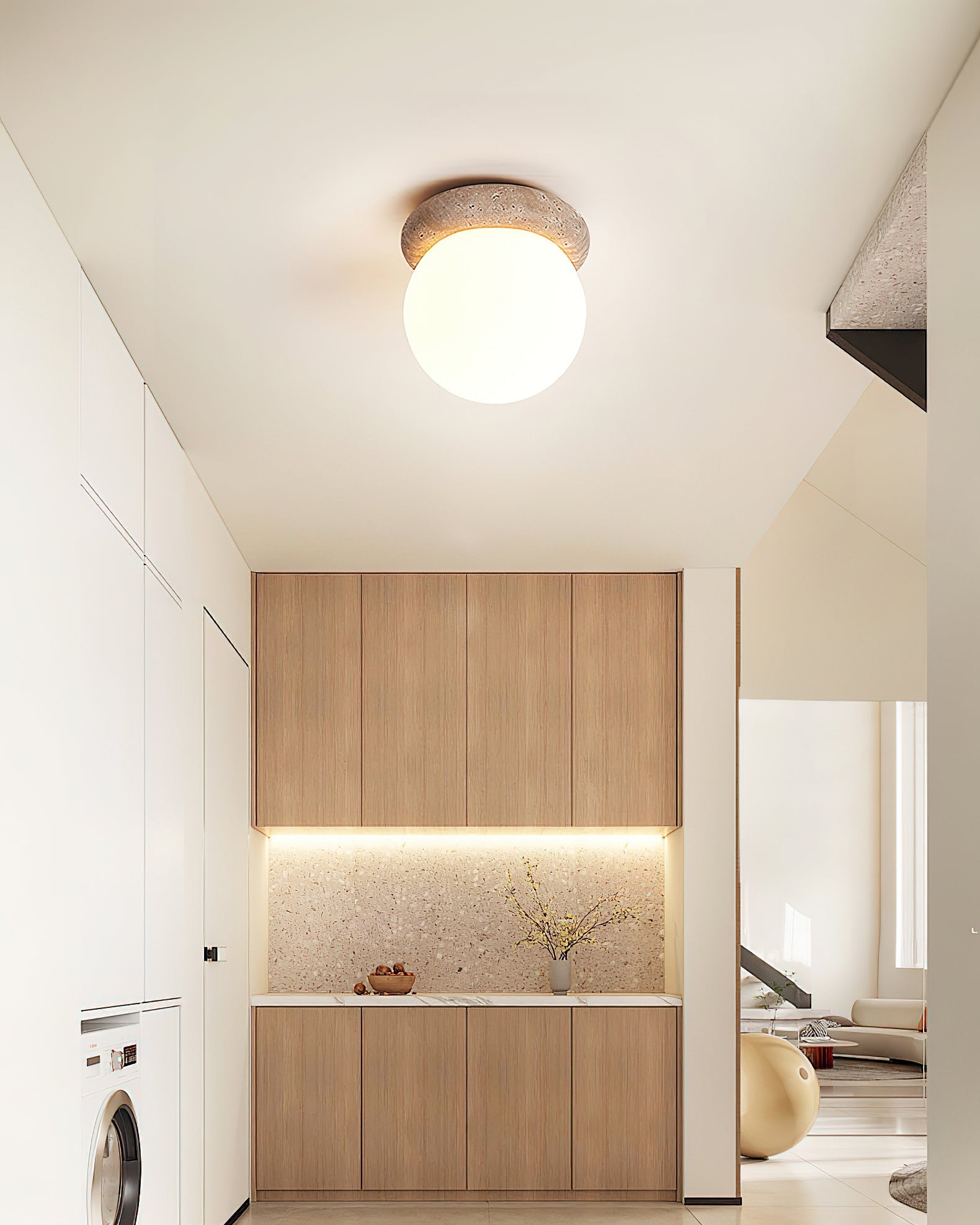 Colaeiel Disc-Globe Travertine Ceiling Light - Blowlighting