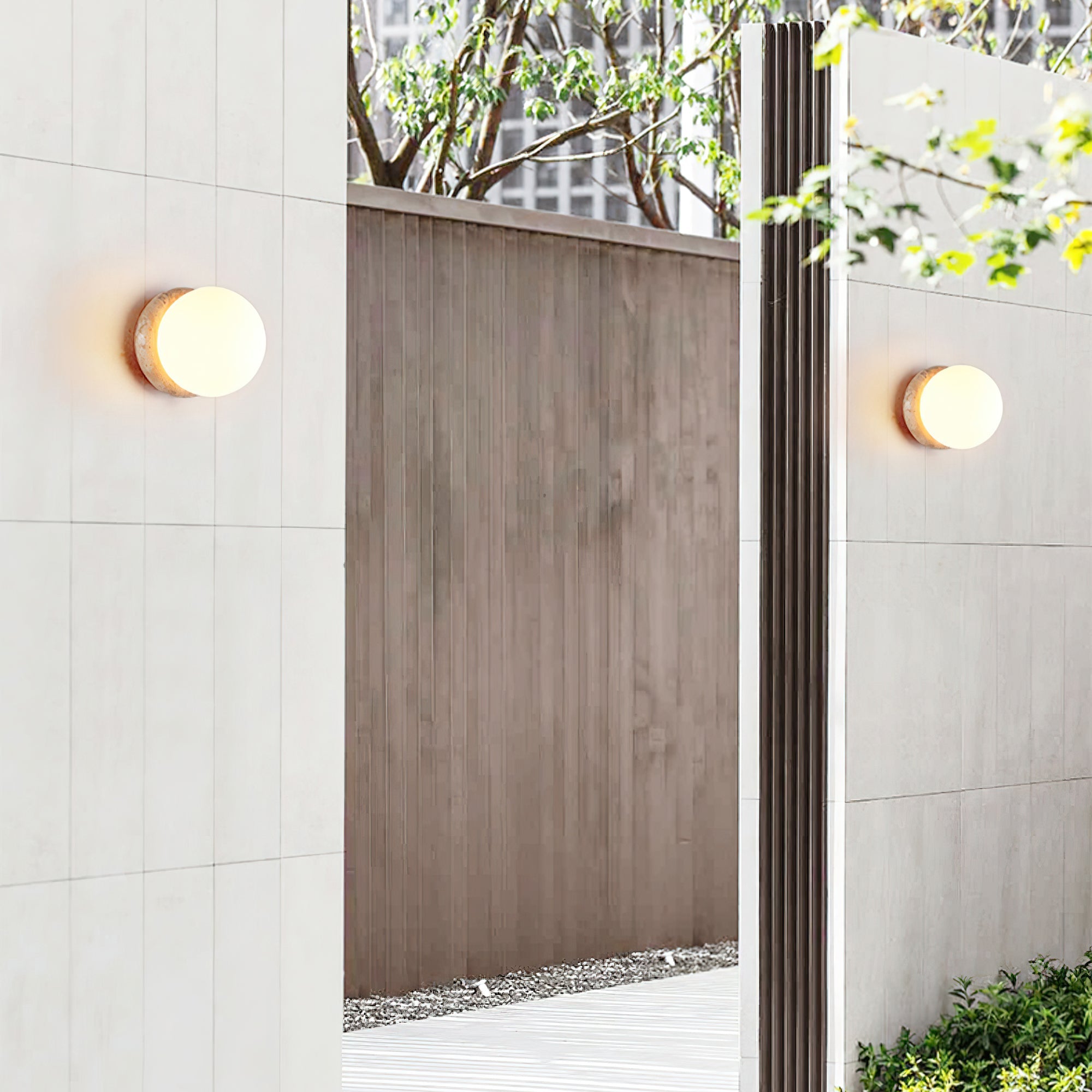Caliror Round-Plate Travertine Wall Light - Blowlighting