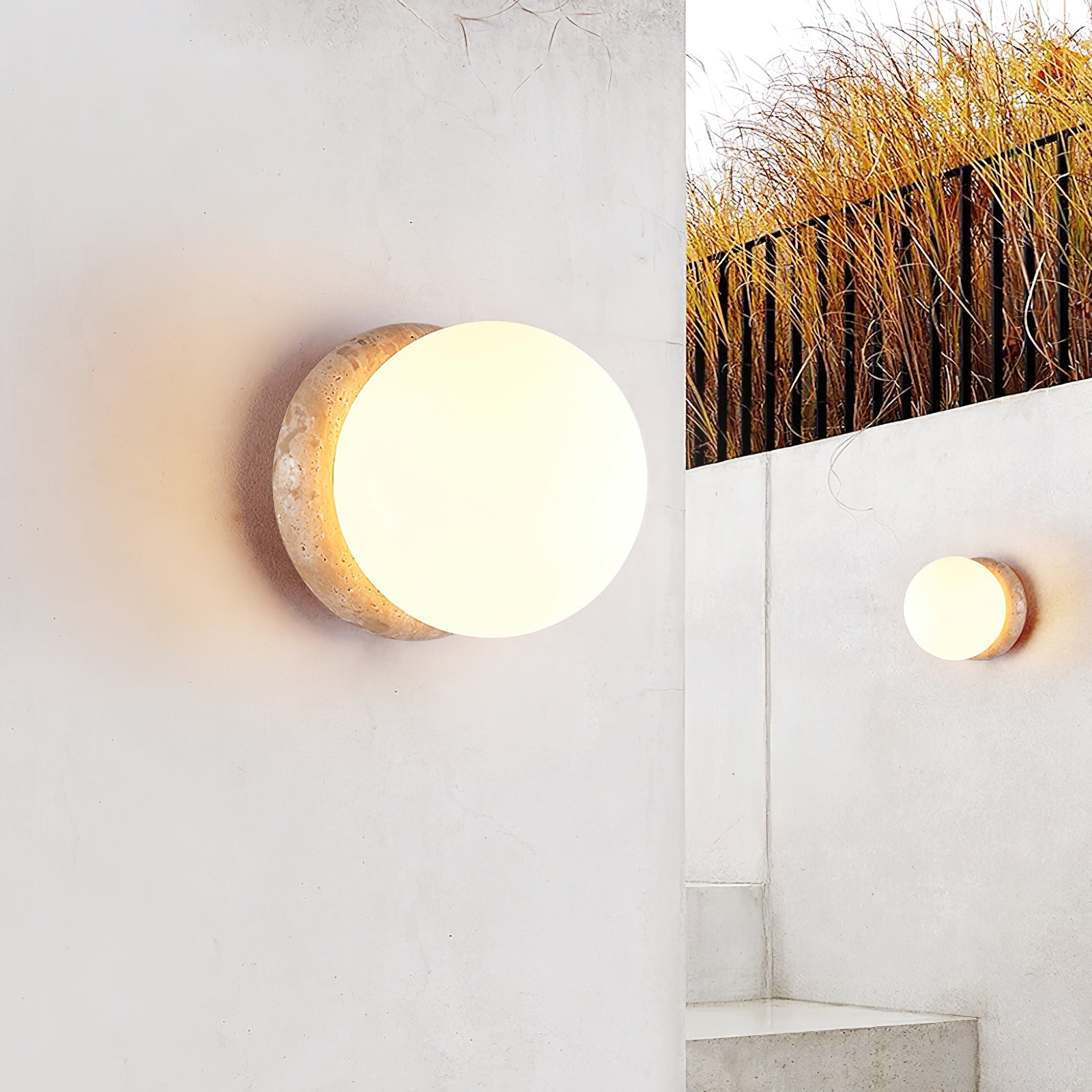 Caliror Round-Plate Travertine Wall Light - Blowlighting