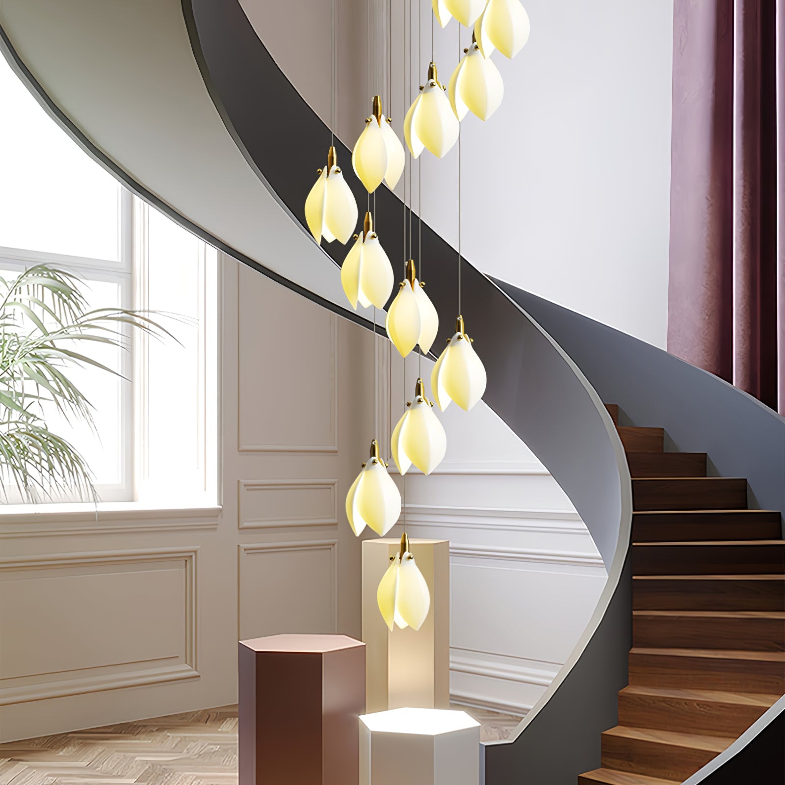 Caphayra Floral Ceramic Brass Chandelier - Blowlighting