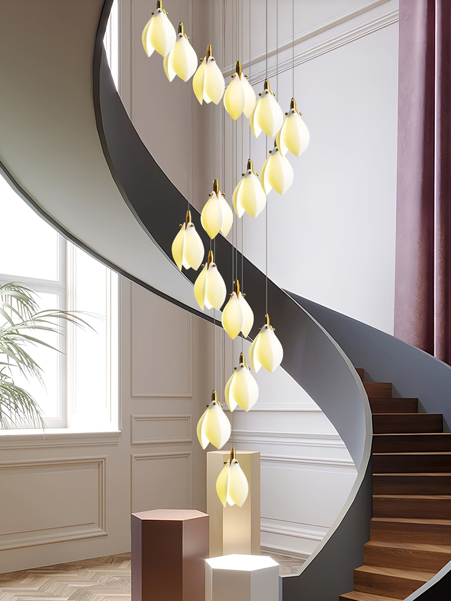 Caphayra Floral Ceramic Brass Chandelier - Blowlighting