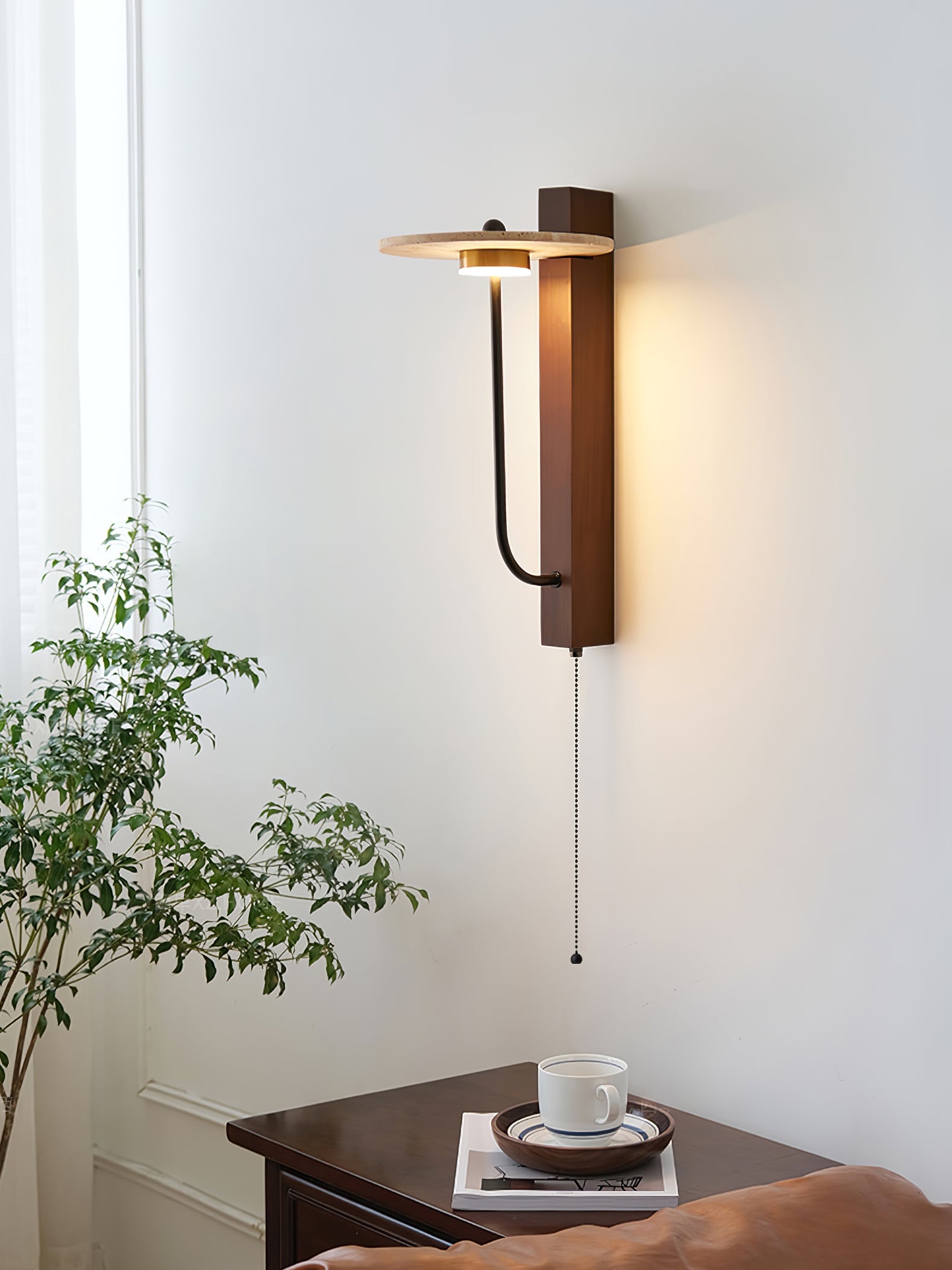 Viphayra Lever Arm Travertine Wall Light - Blowlighting