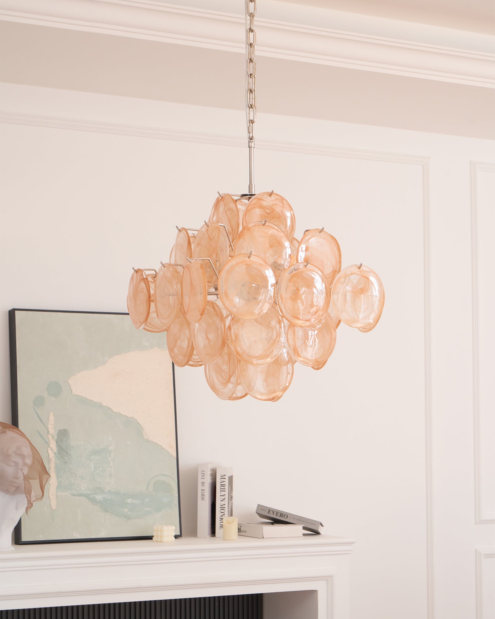 Aurora Chandelier Apricot Murano Glass Disc Layered Artistic - Blowlighting