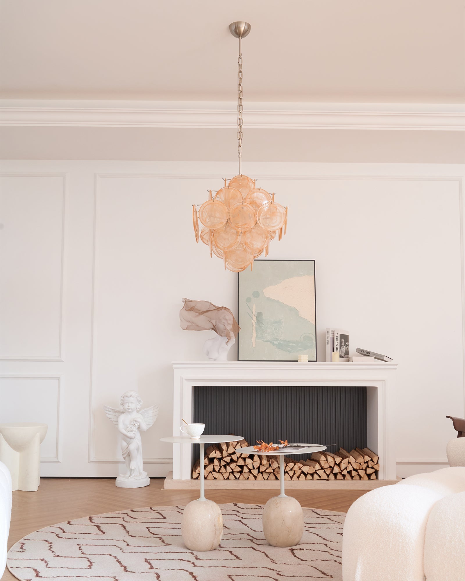 Aurora Chandelier Apricot Murano Glass Disc Layered Artistic - Blowlighting