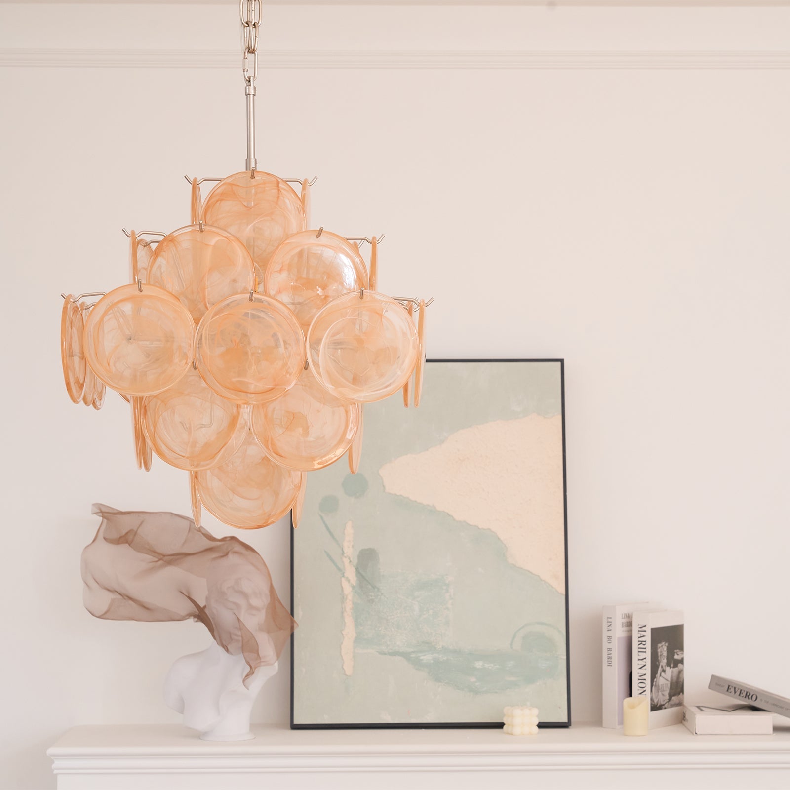 Aurora Chandelier Apricot Murano Glass Disc Layered Artistic - Blowlighting