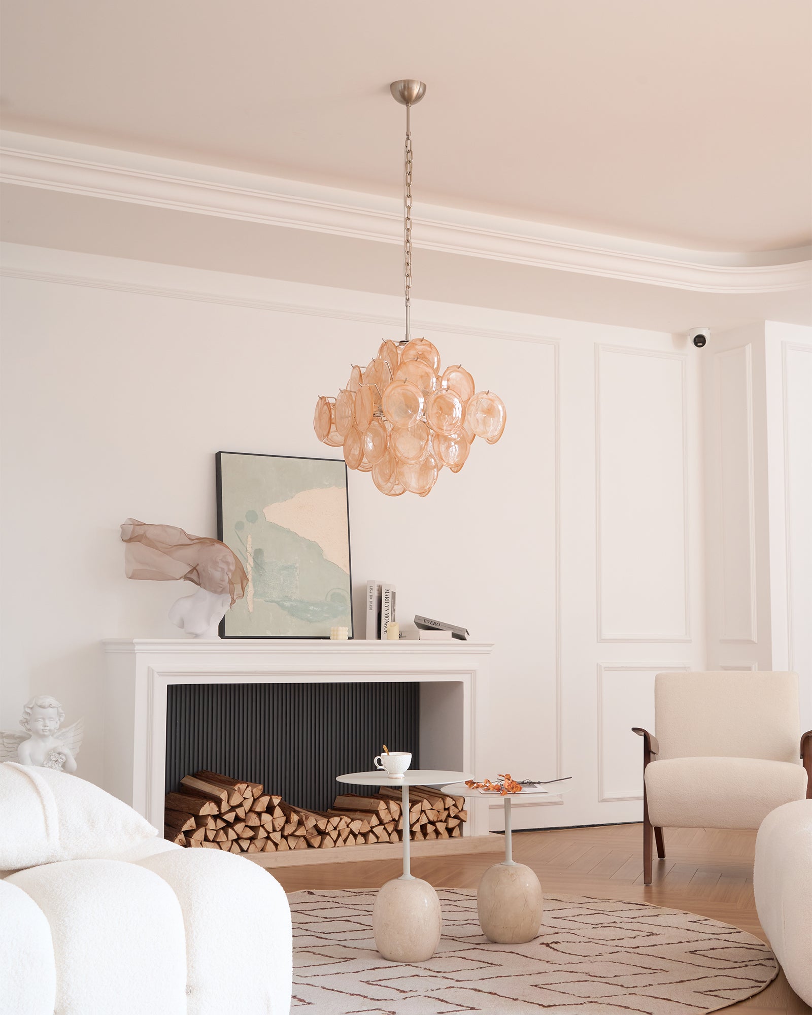 Aurora Chandelier Apricot Murano Glass Disc Layered Artistic - Blowlighting