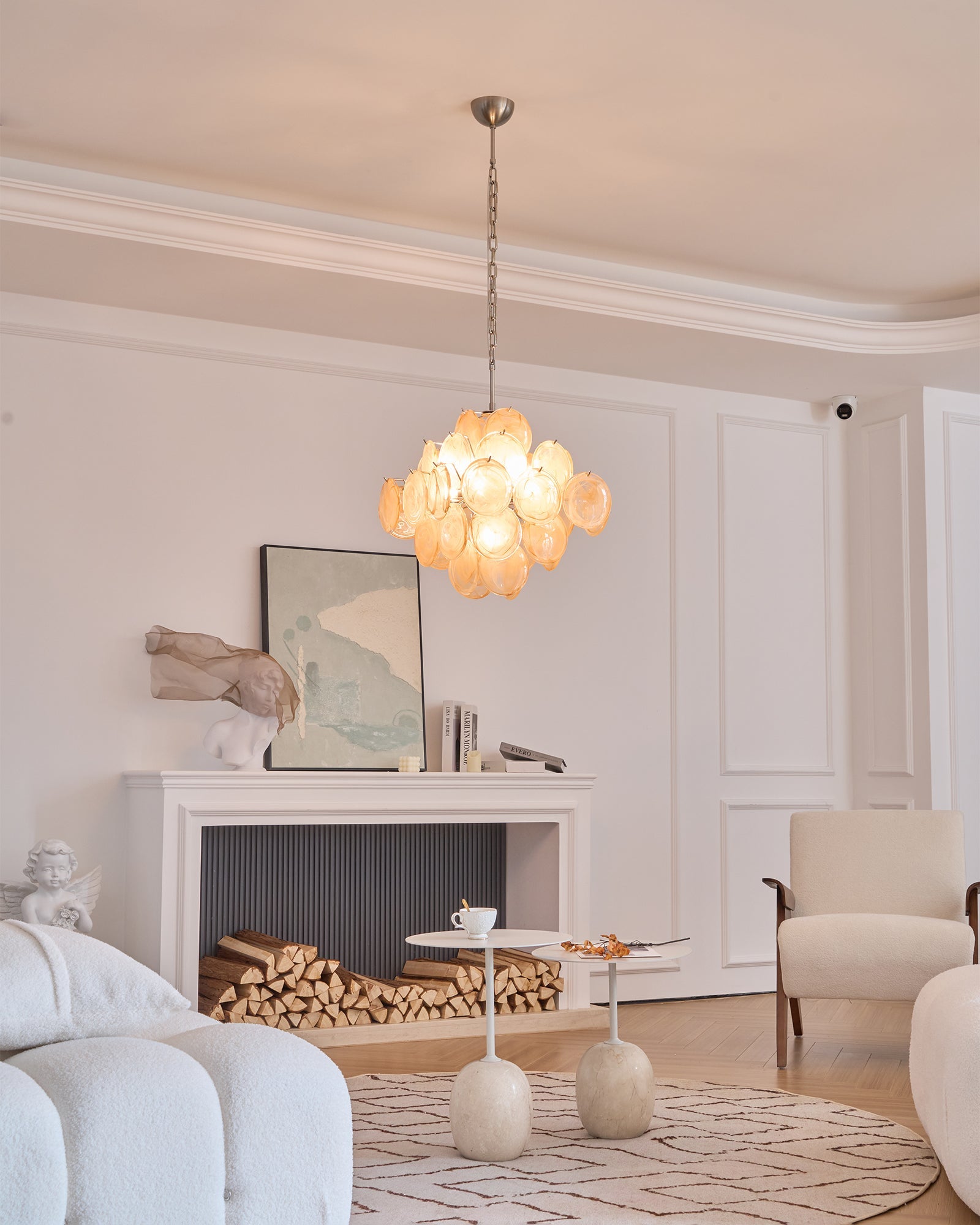 Aurora Chandelier Apricot Murano Glass Disc Layered Artistic - Blowlighting
