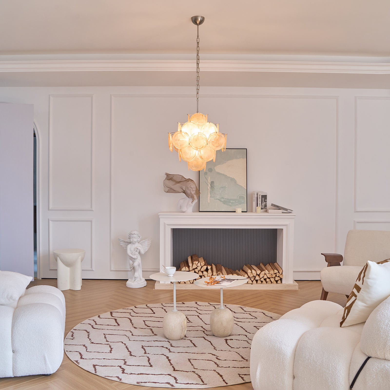 Aurora Chandelier Apricot Murano Glass Disc Layered Artistic - Blowlighting