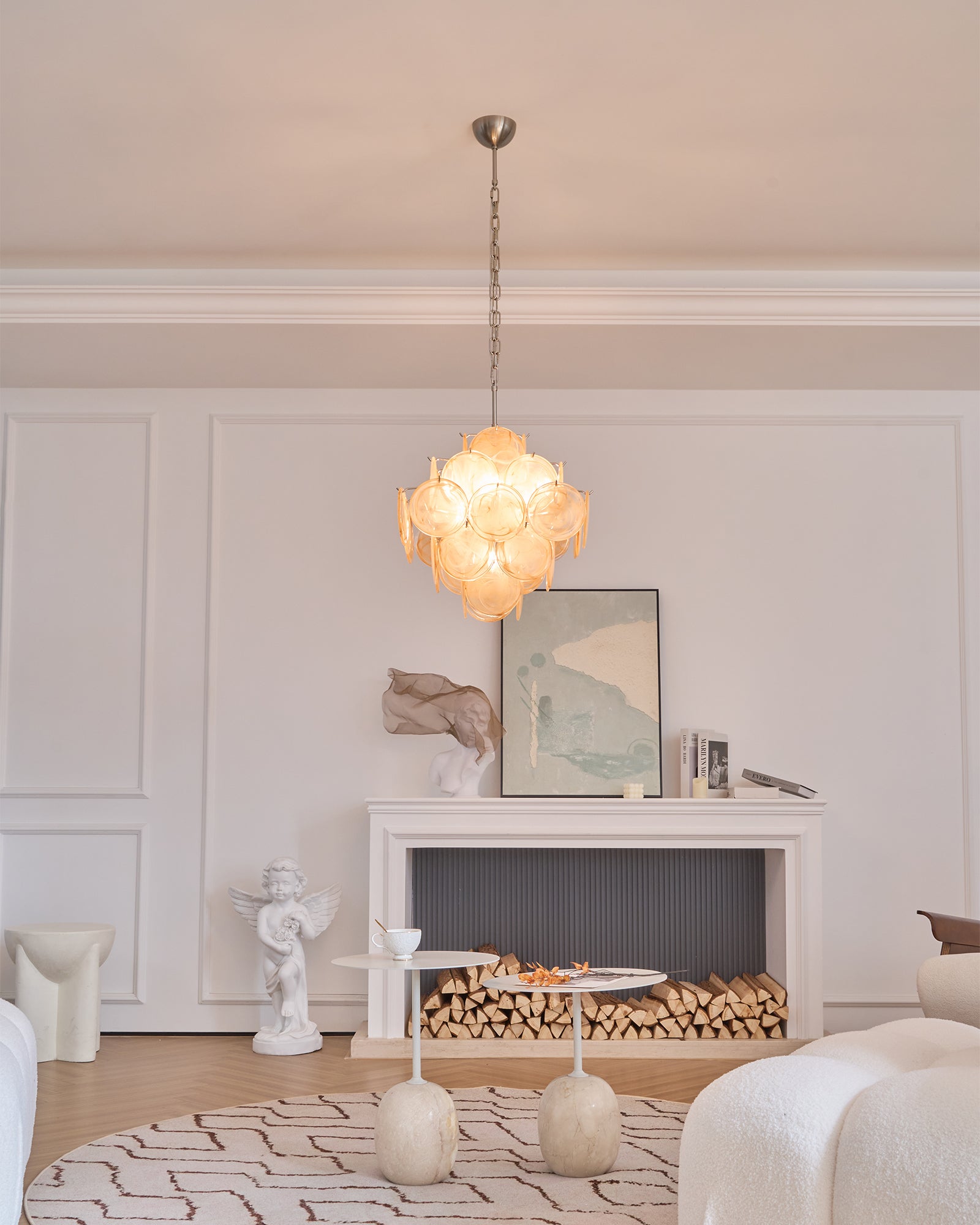 Aurora Chandelier Apricot Murano Glass Disc Layered Artistic - Blowlighting