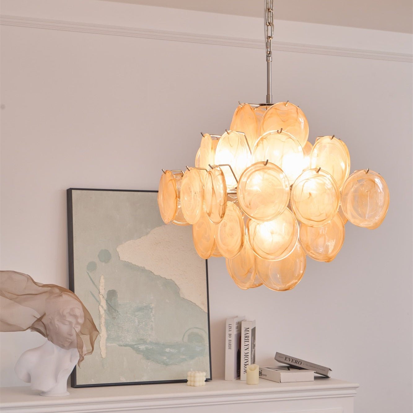 Aurora Chandelier Apricot Murano Glass Disc Layered Artistic - Blowlighting