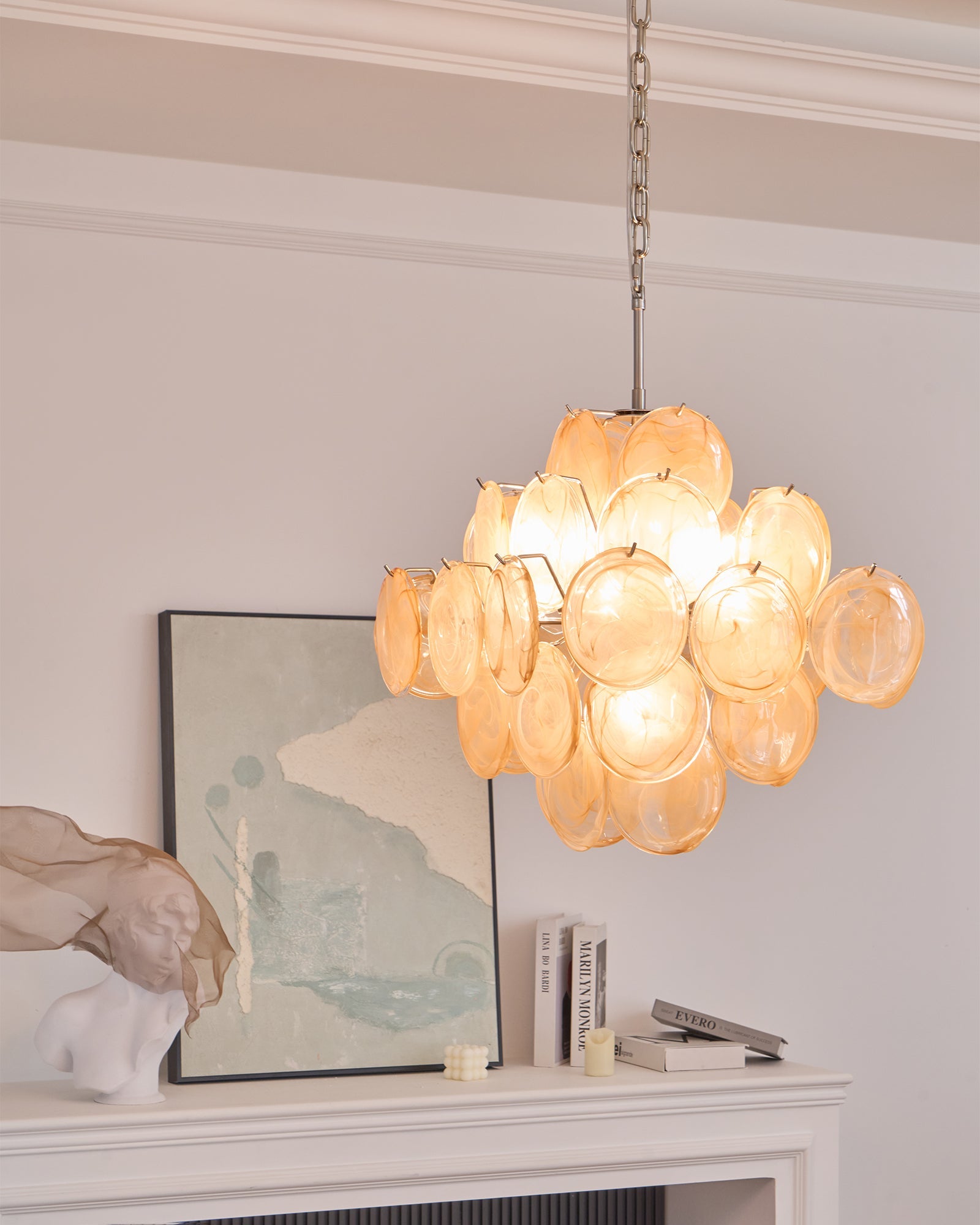 Aurora Chandelier Apricot Murano Glass Disc Layered Artistic - Blowlighting