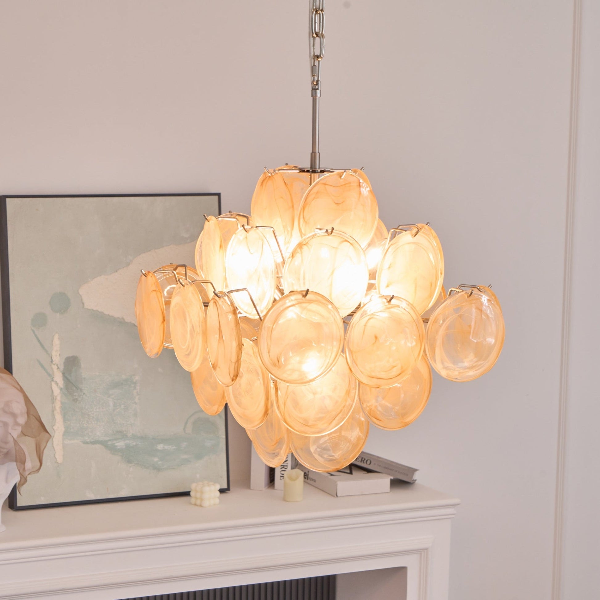 Aurora Chandelier Apricot Murano Glass Disc Layered Artistic - Blowlighting