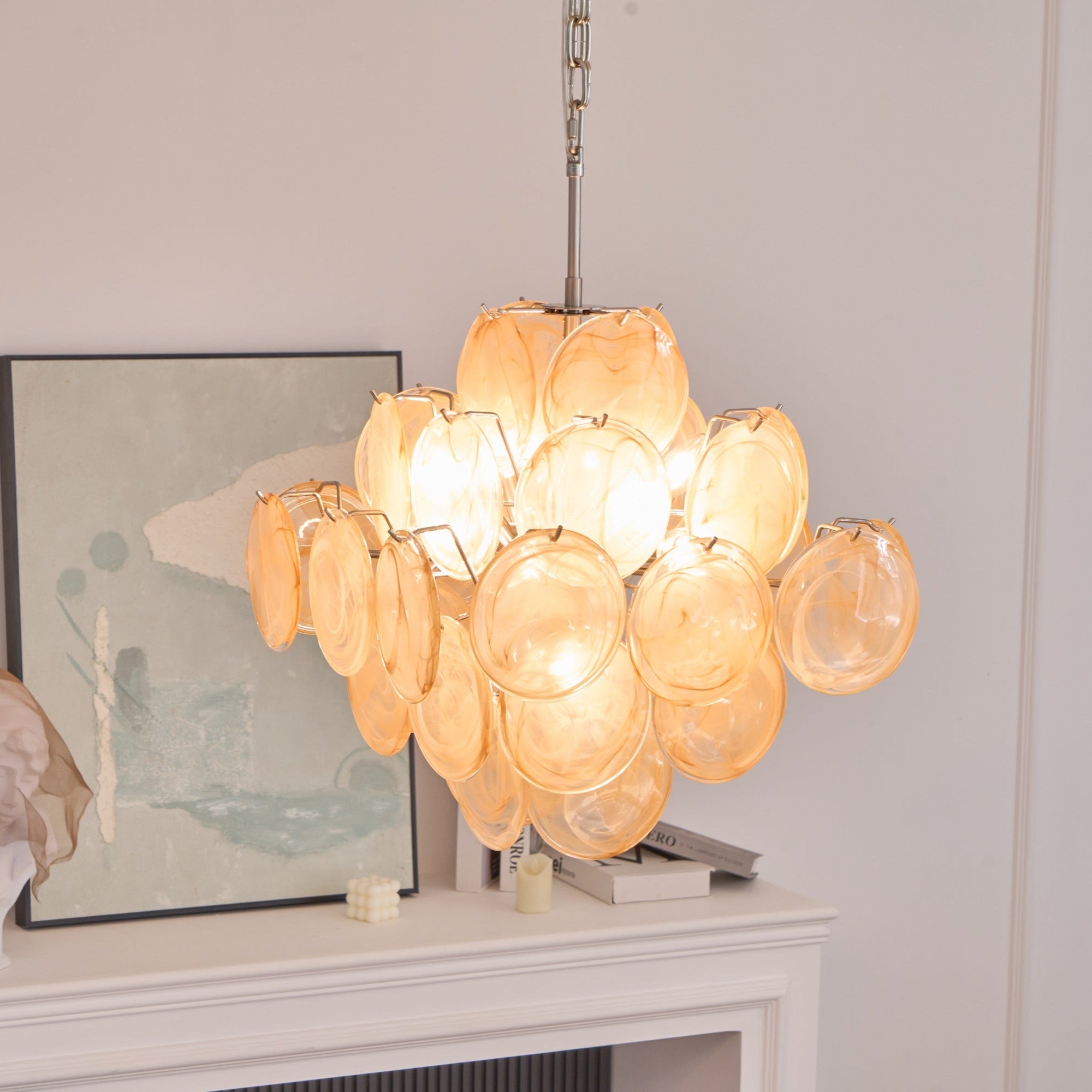 Aurora Chandelier Apricot Murano Glass Disc Layered Artistic - Blowlighting