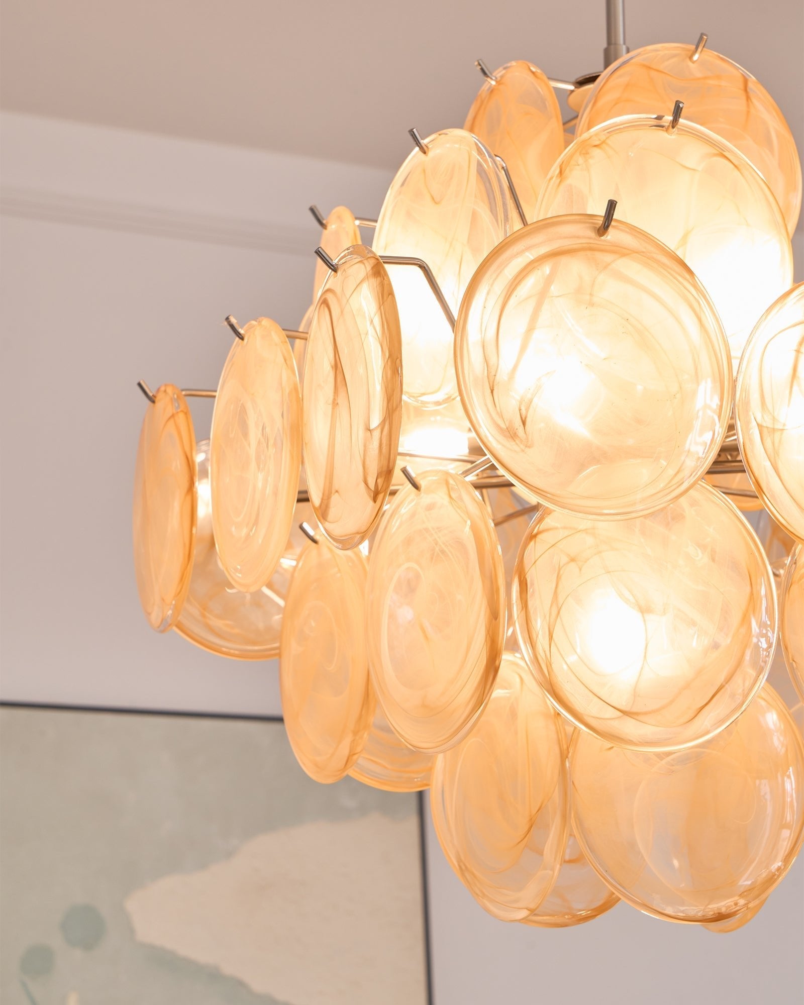 Aurora Chandelier Apricot Murano Glass Disc Layered Artistic - Blowlighting