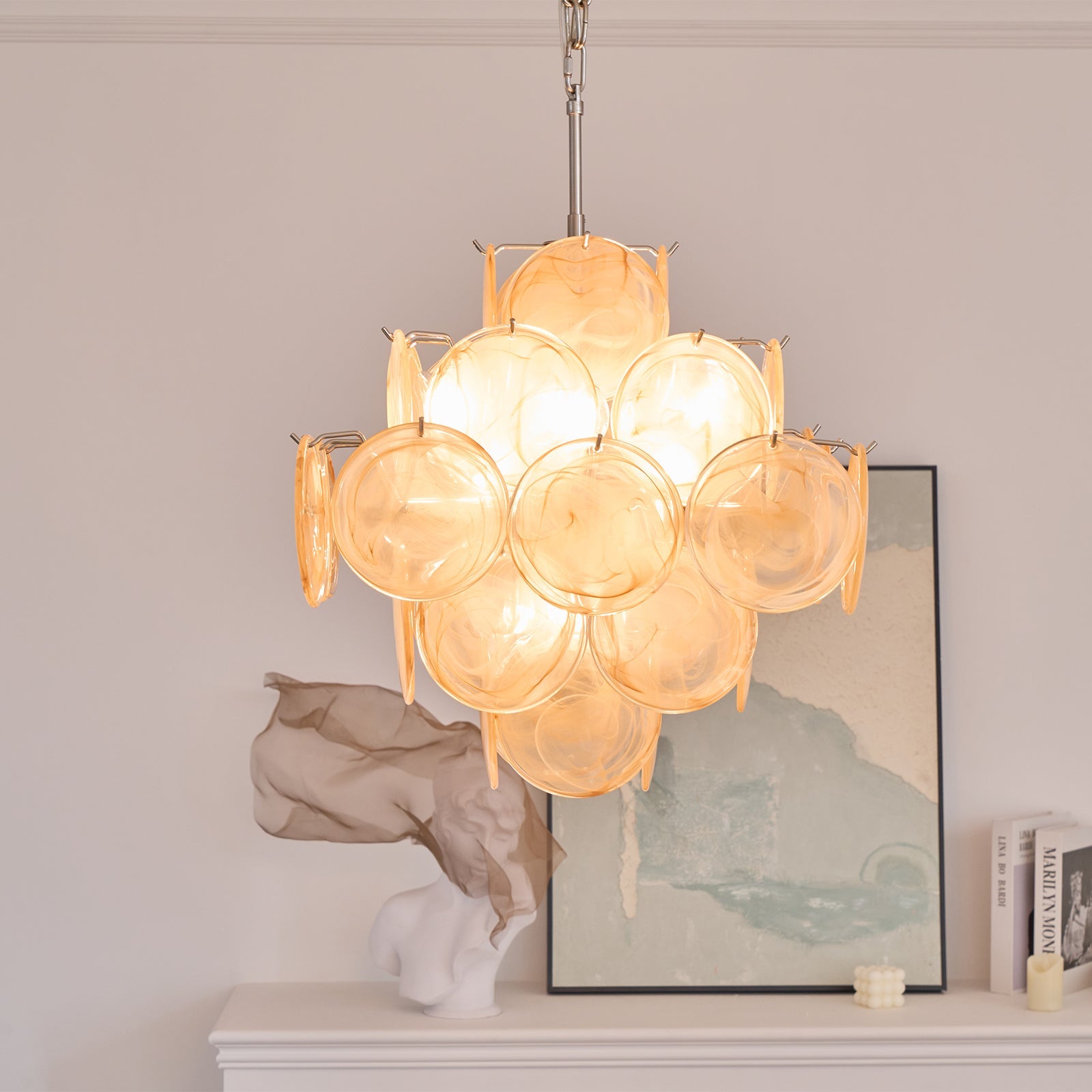 Aurora Chandelier Apricot Murano Glass Disc Layered Artistic - Blowlighting