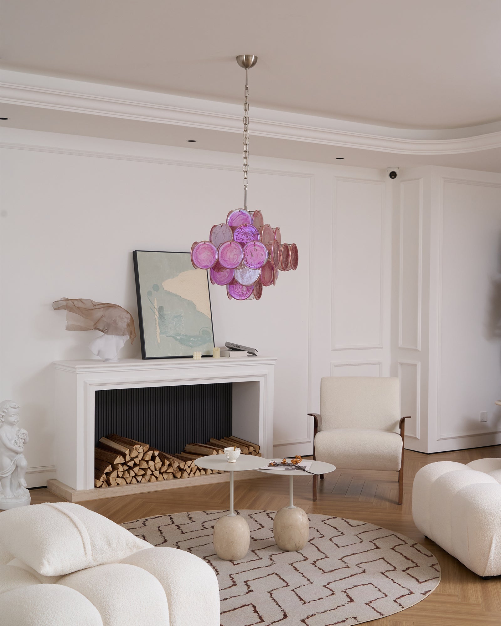 Aurora Chandelier Pink Glass Disc Layered Romantic - Blowlighting