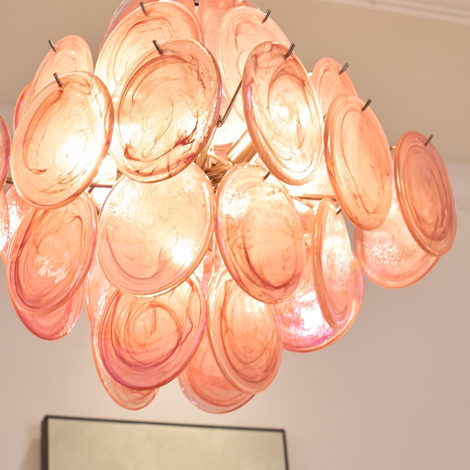 Aurora Chandelier Pink Glass Disc Layered Romantic - Blowlighting