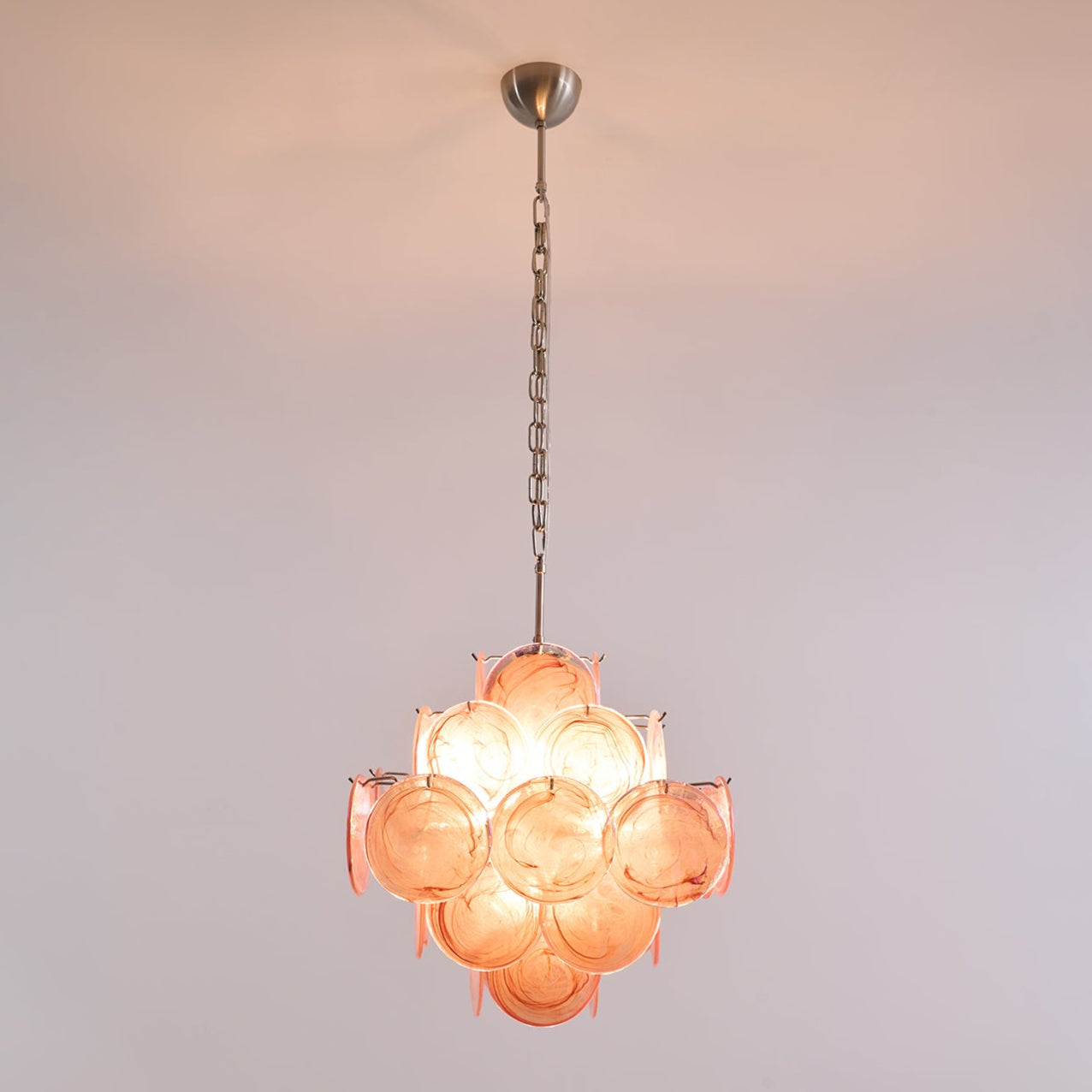 Aurora Chandelier Pink Glass Disc Layered Romantic - Blowlighting