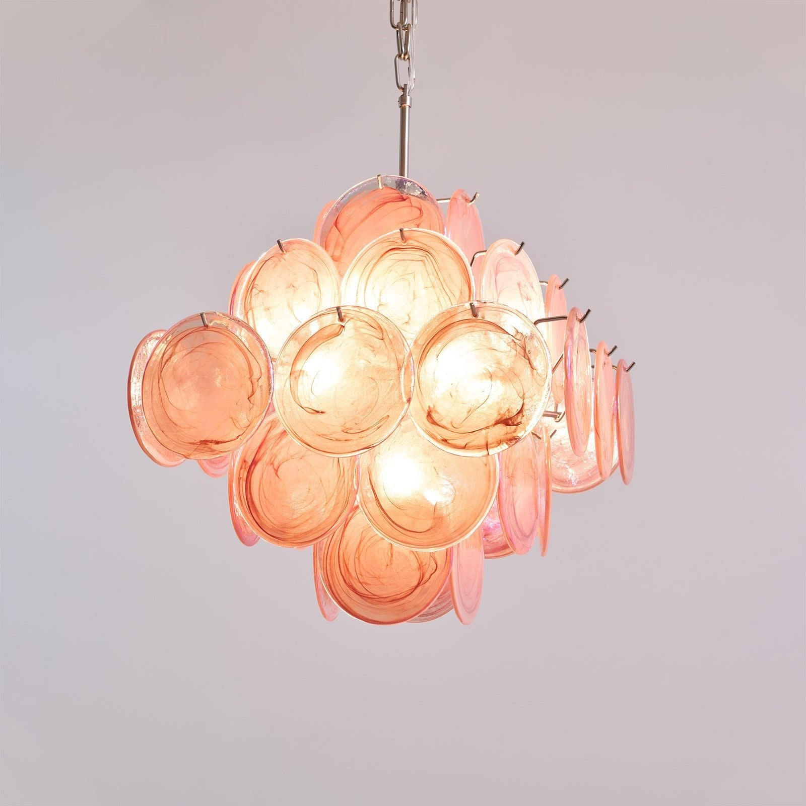 Aurora Chandelier Pink Glass Disc Layered Romantic - Blowlighting