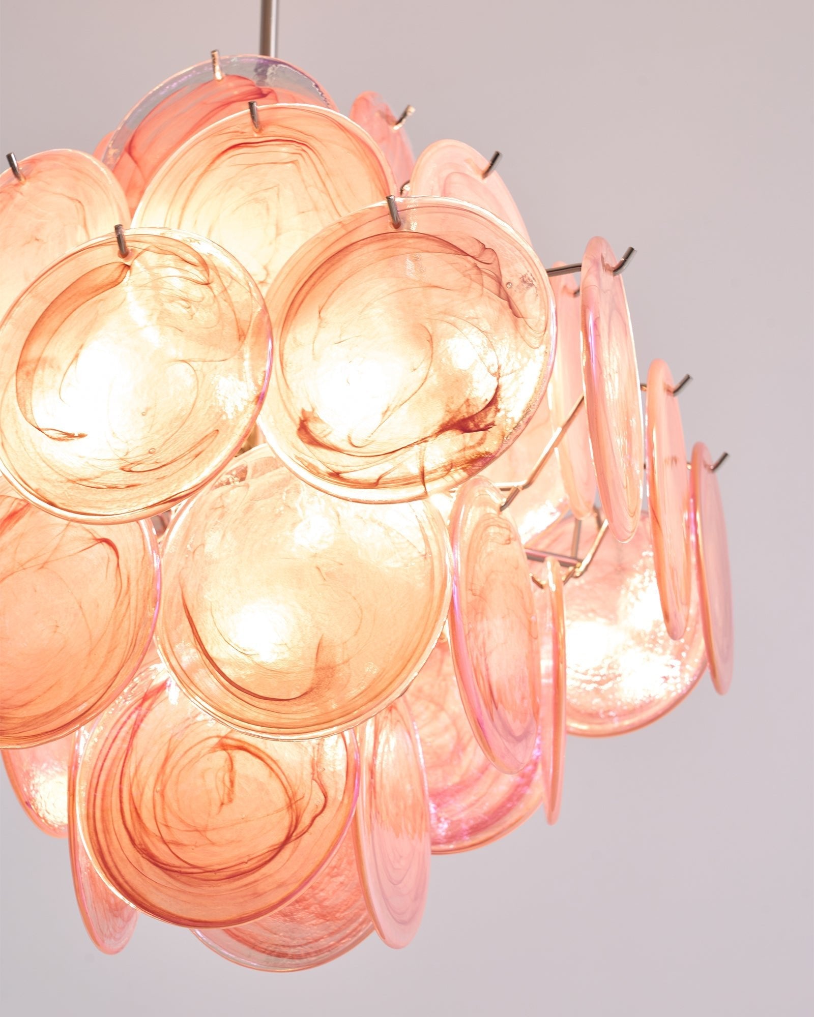 Aurora Chandelier Pink Glass Disc Layered Romantic - Blowlighting
