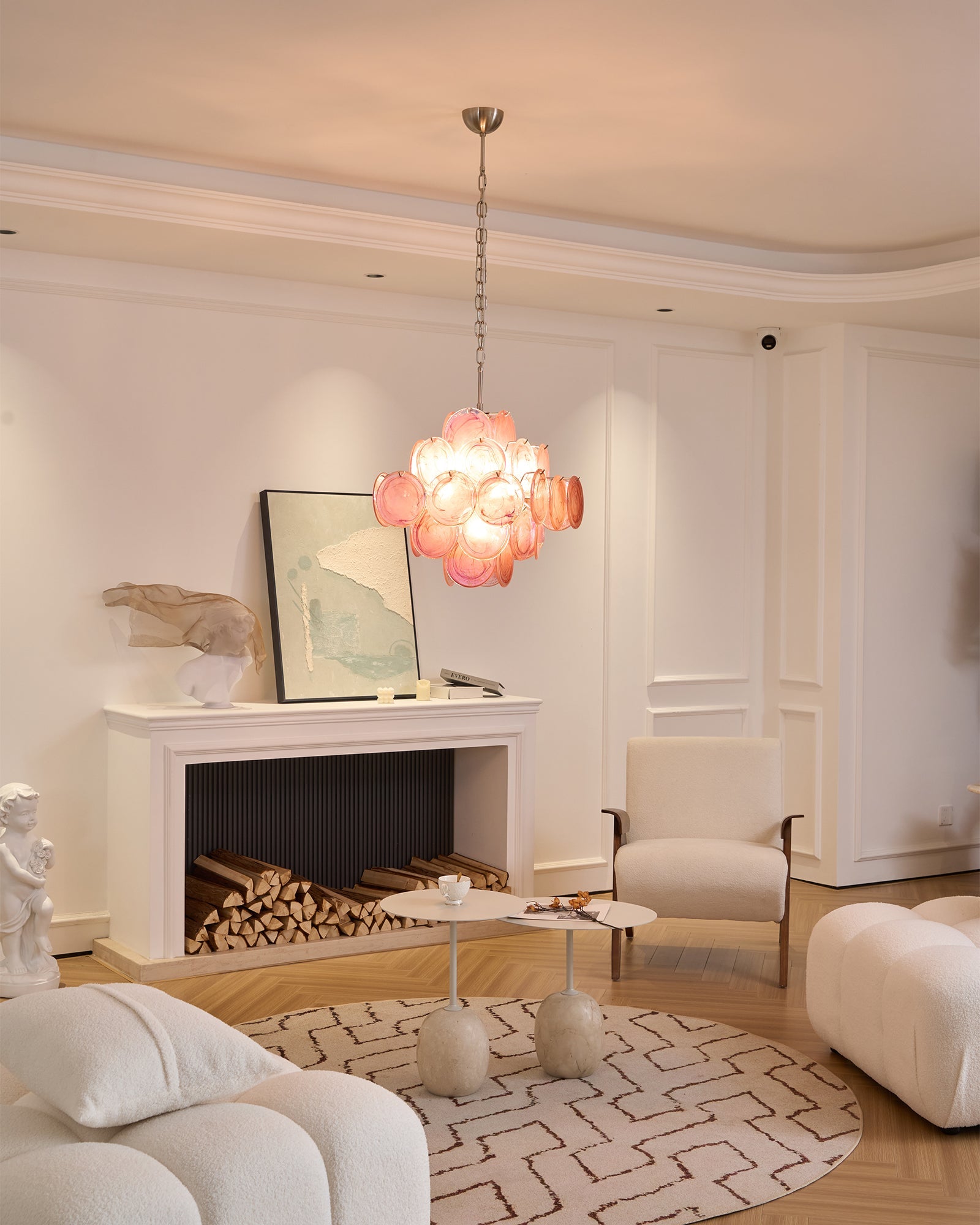 Aurora Chandelier Pink Glass Disc Layered Romantic - Blowlighting