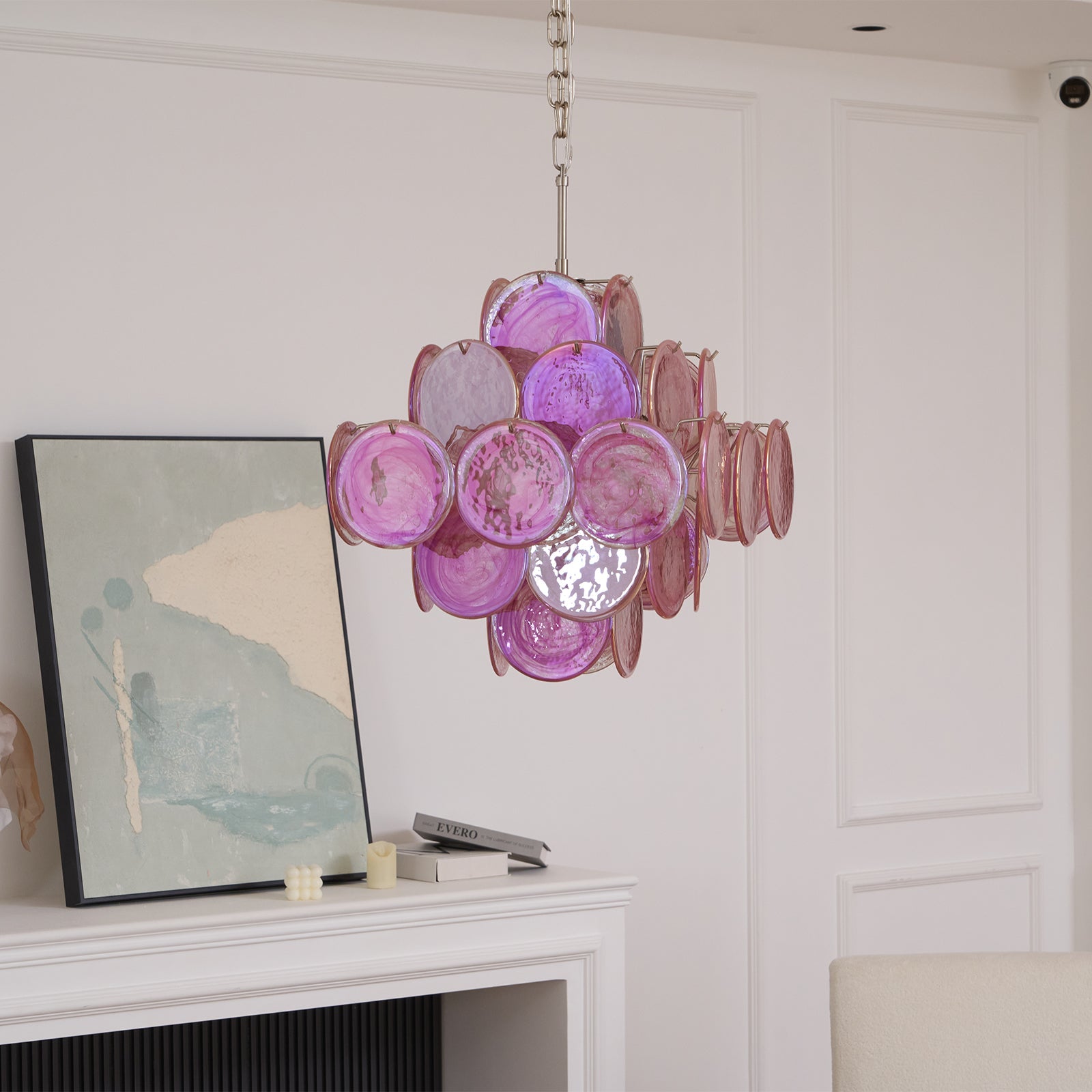 Aurora Chandelier Pink Glass Disc Layered Romantic - Blowlighting