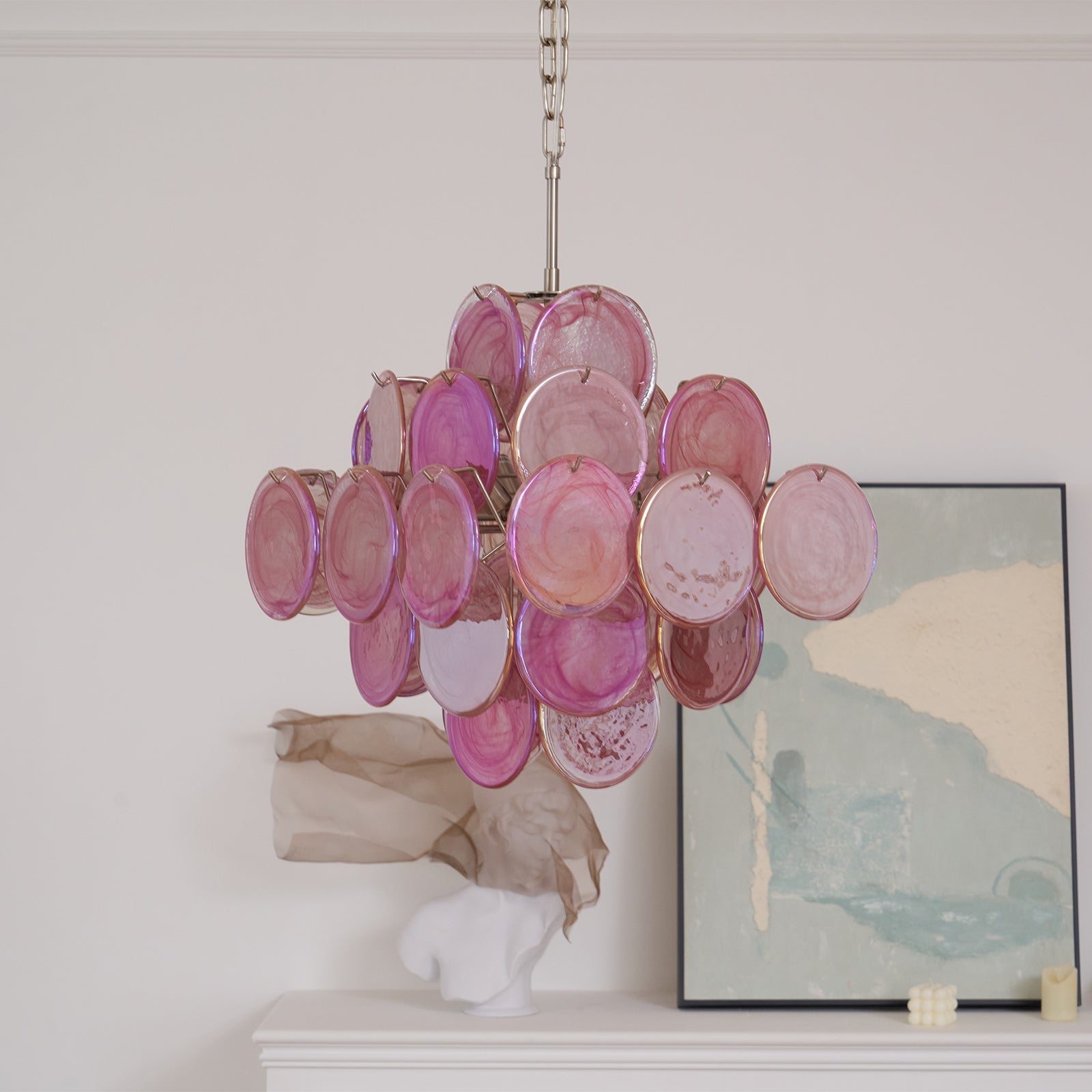 Aurora Chandelier Pink Glass Disc Layered Romantic - Blowlighting