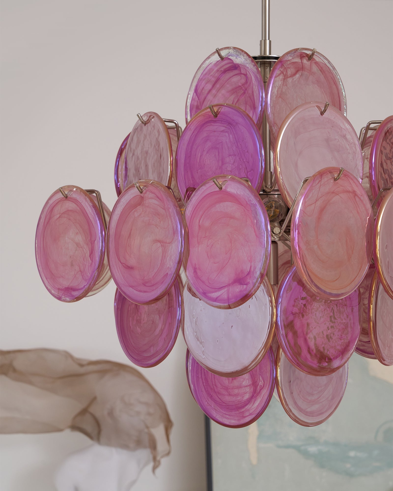 Aurora Chandelier Pink Glass Disc Layered Romantic - Blowlighting