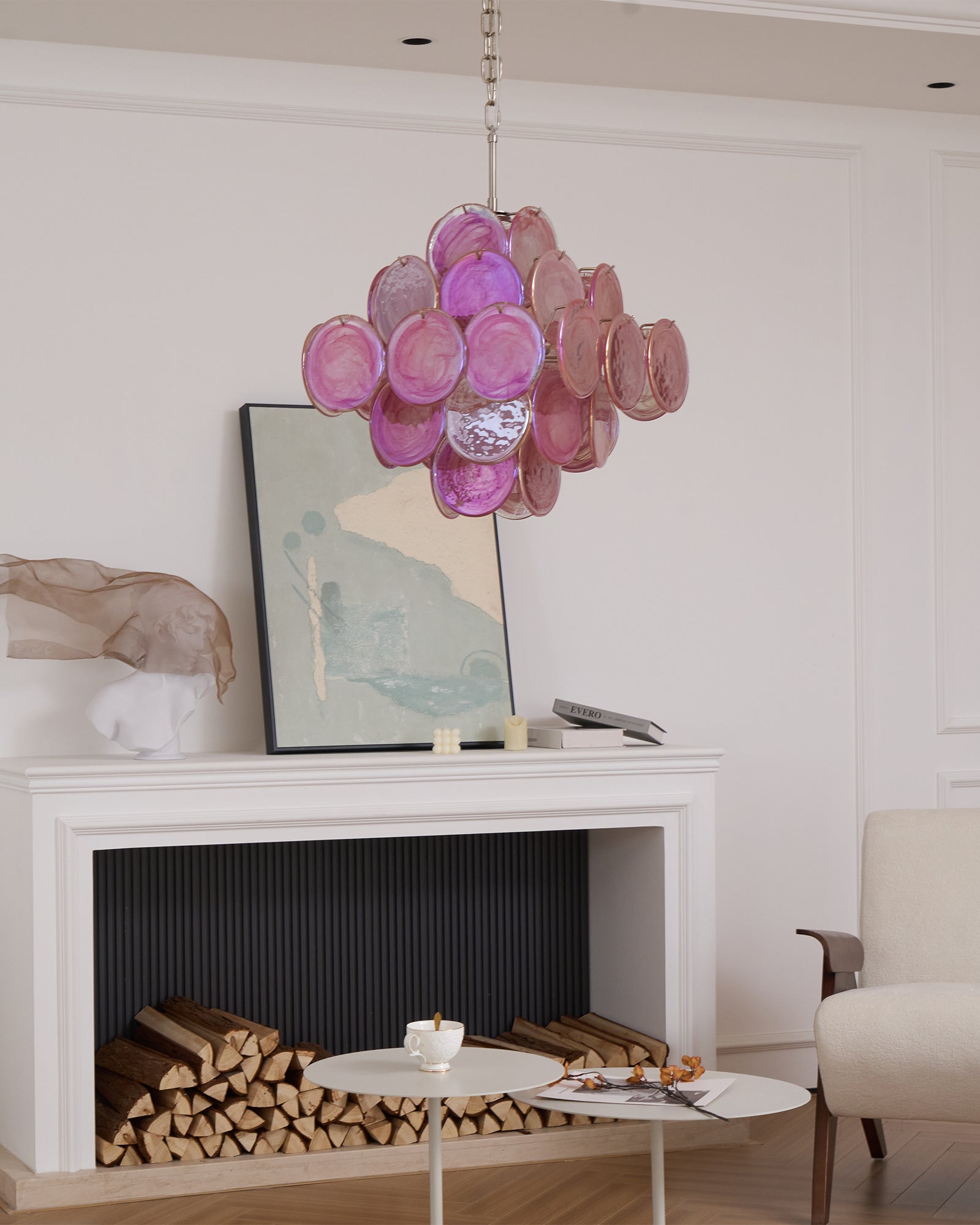 Aurora Chandelier Pink Glass Disc Layered Romantic - Blowlighting