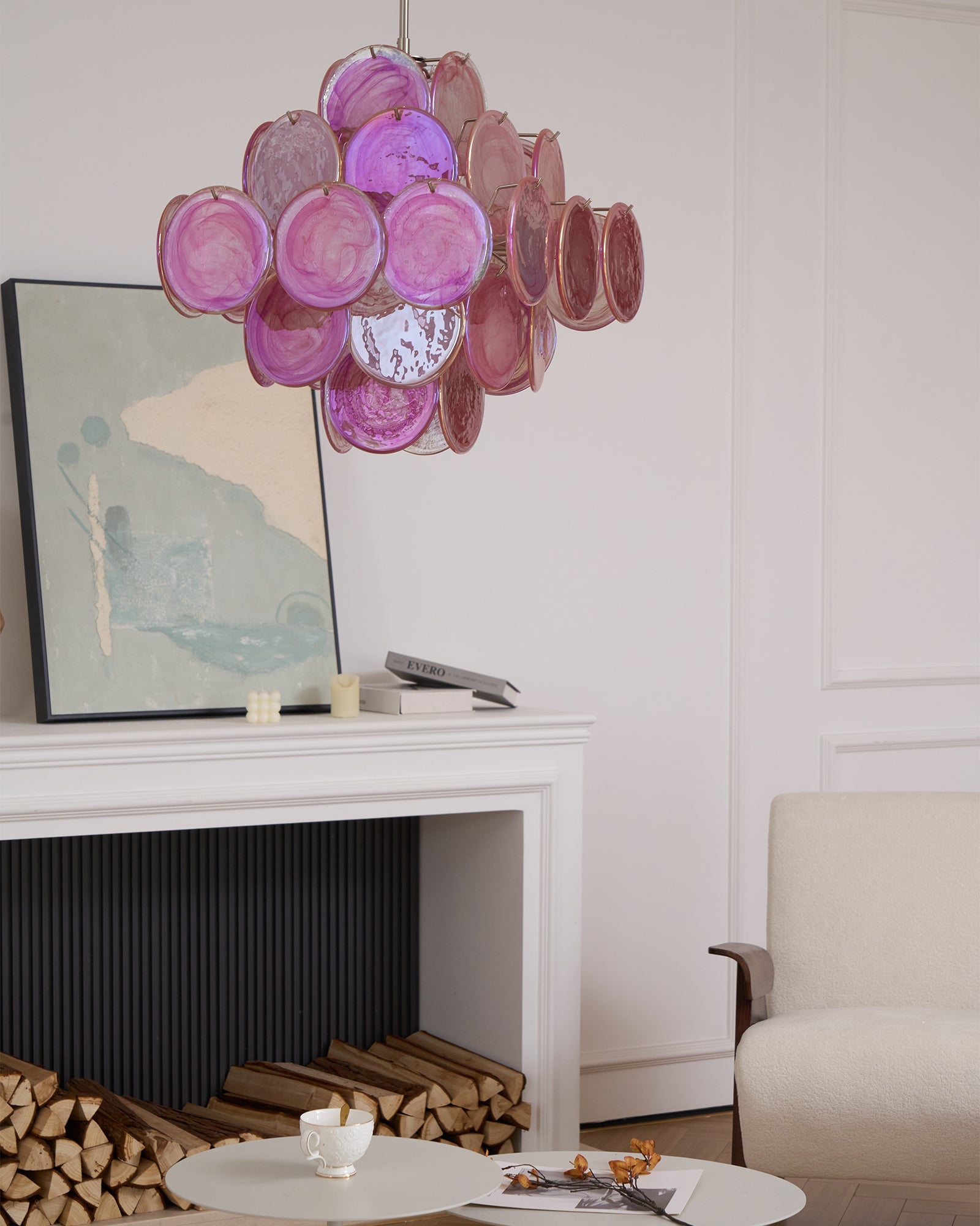 Aurora Chandelier Pink Glass Disc Layered Romantic - Blowlighting