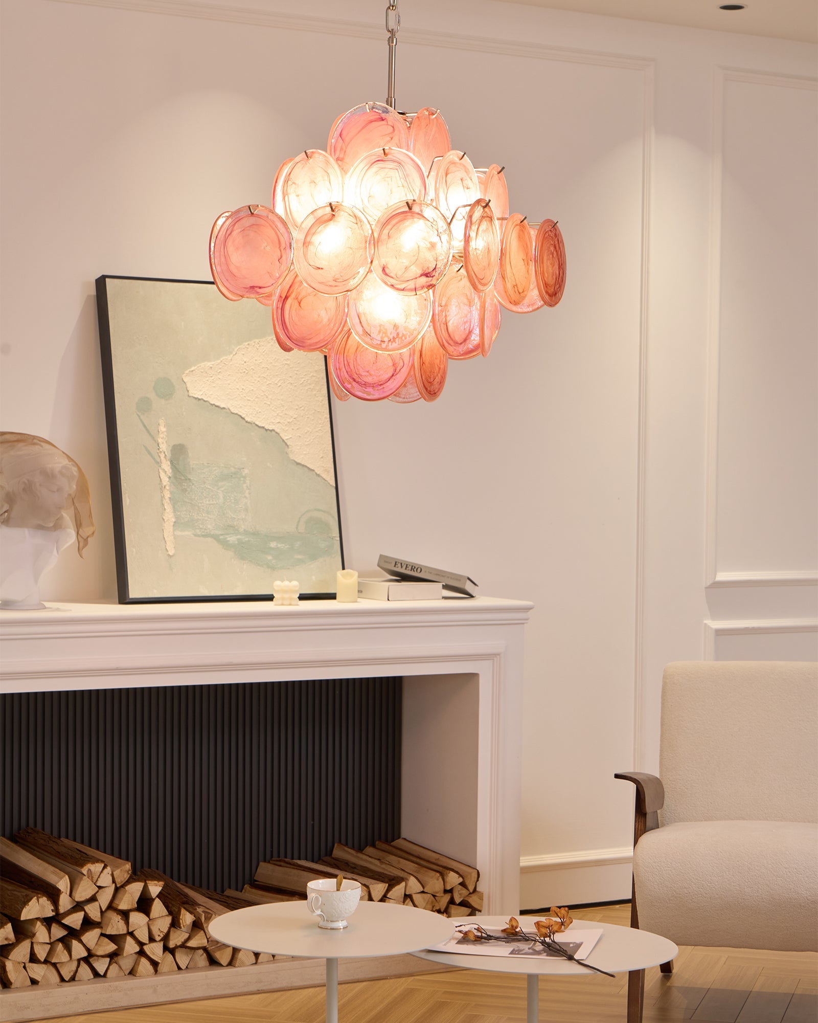 Aurora Chandelier Pink Glass Disc Layered Romantic - Blowlighting