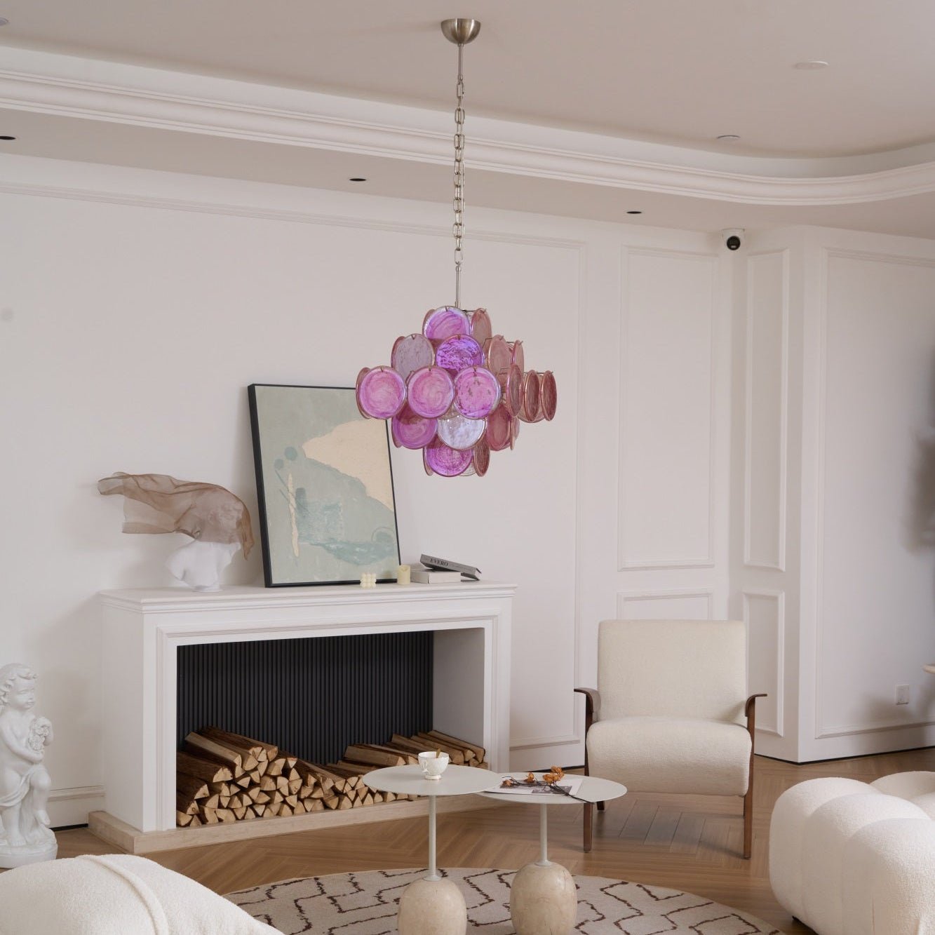 Aurora Chandelier Pink Glass Disc Layered Romantic - Blowlighting